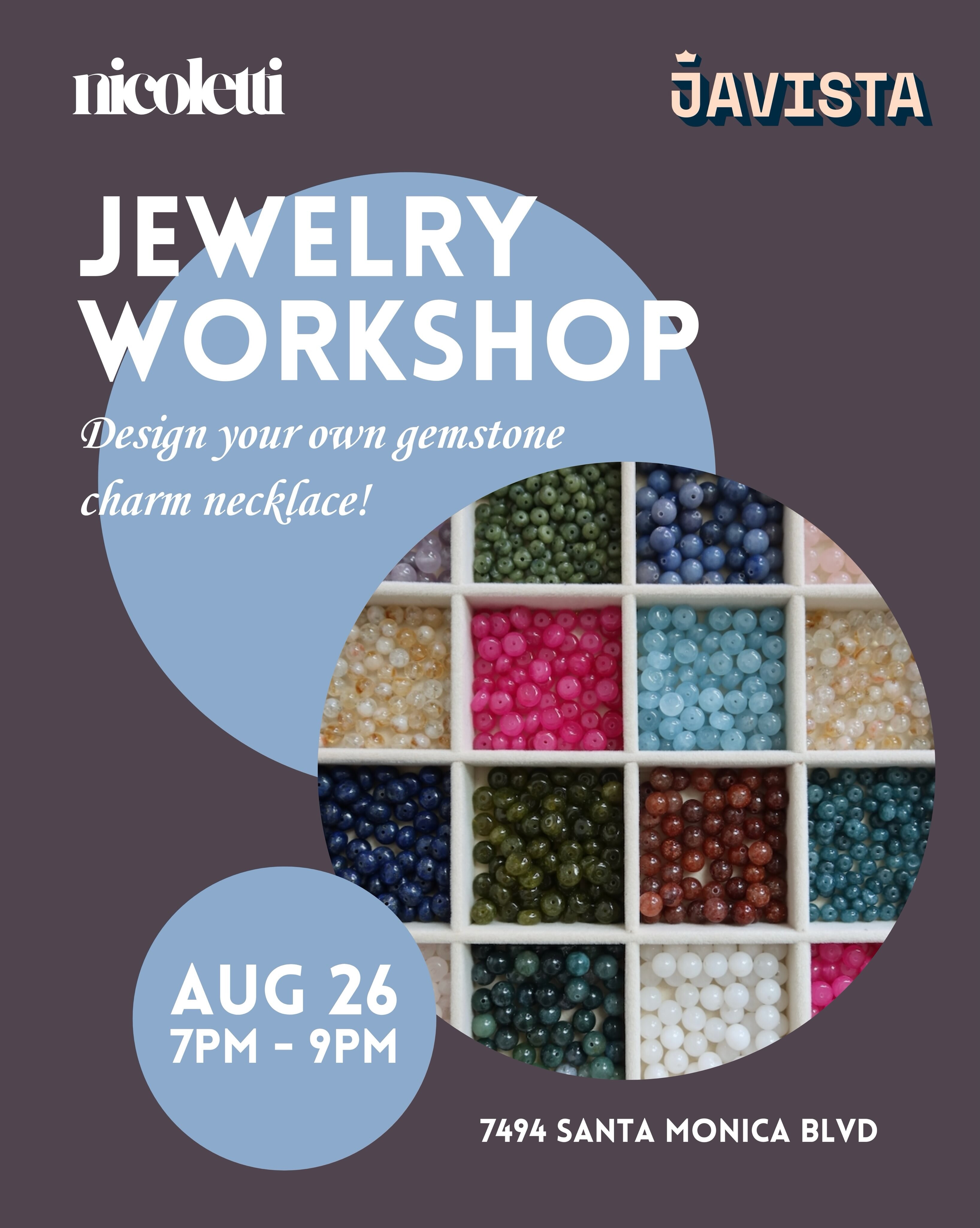 Event artwork for Nicoletti Necklace Workshop at Javista