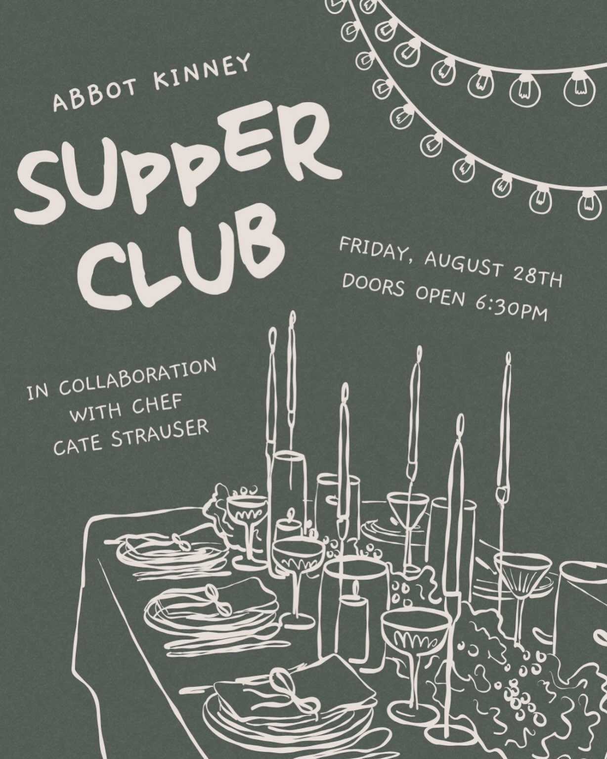 Muted green flyer for the Abbot Kinney Supper Club