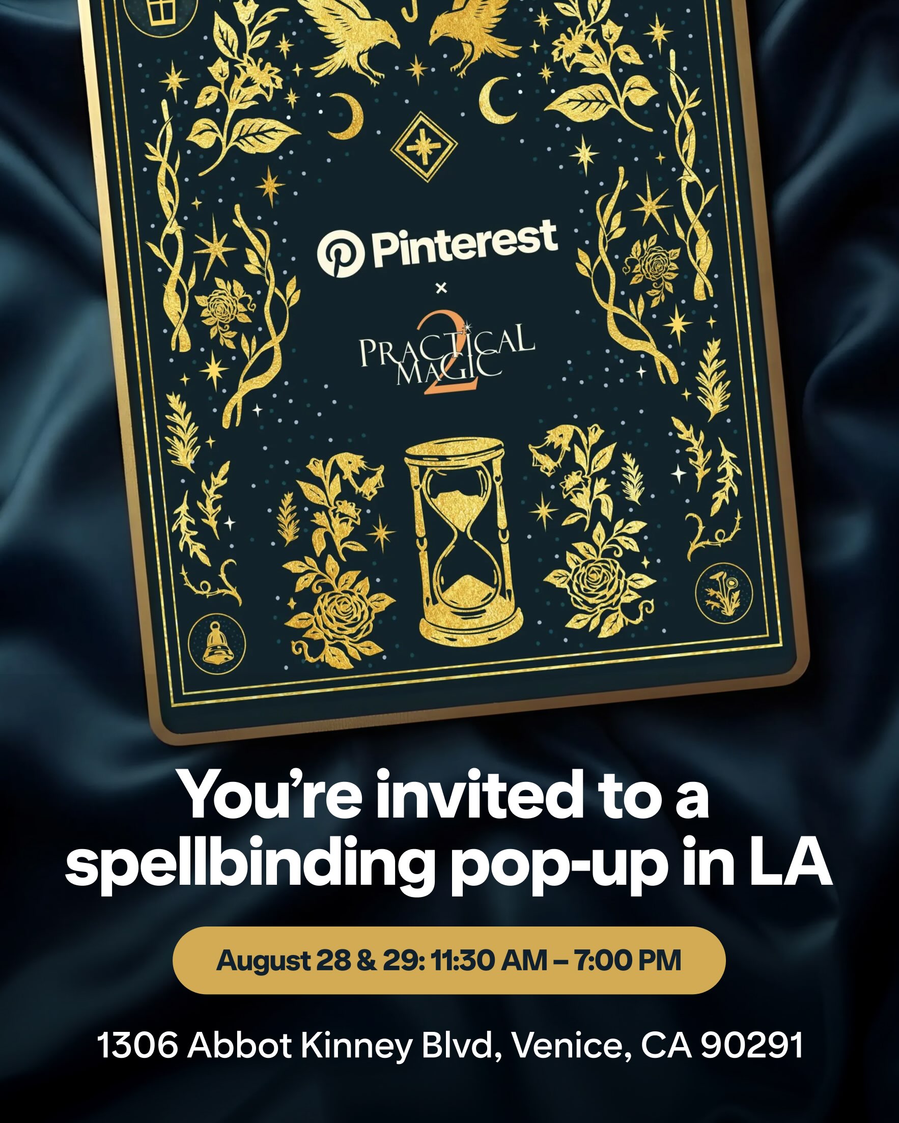 Dark green Pinterest invitation to a Practical Magic 2 pop-up