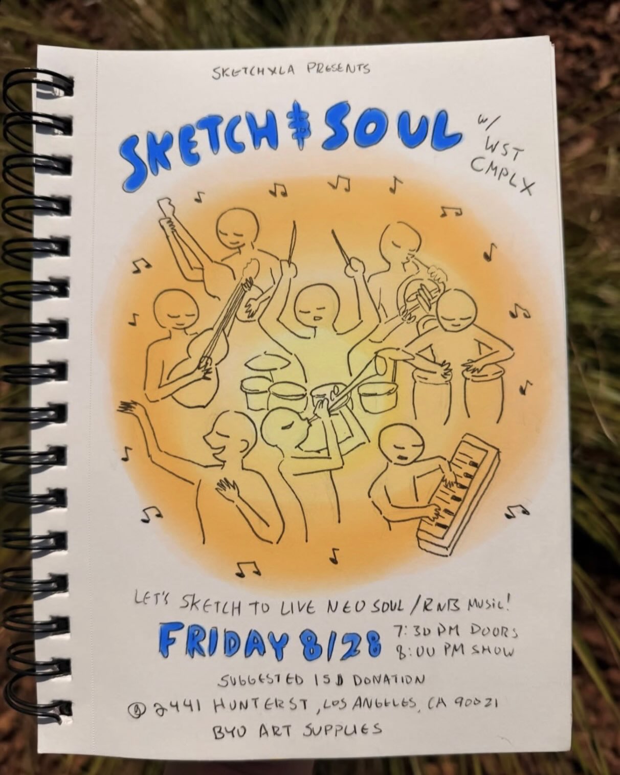 Hand-drawn Sketch and Soul event flyer