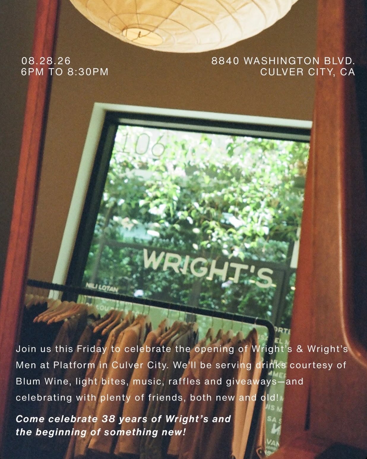 Photographic invitation to the Wright's and Wright's Men's Culver City opening