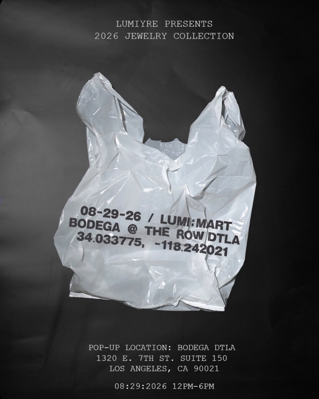 Black LUMI:MART flyer with white architectural line art