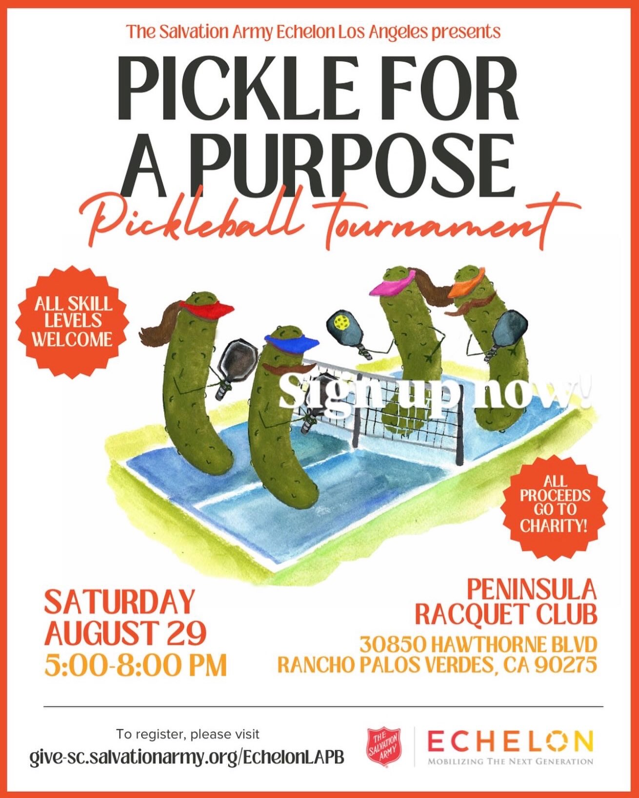 Green and white Pickle For a Purpose charity tournament flyer