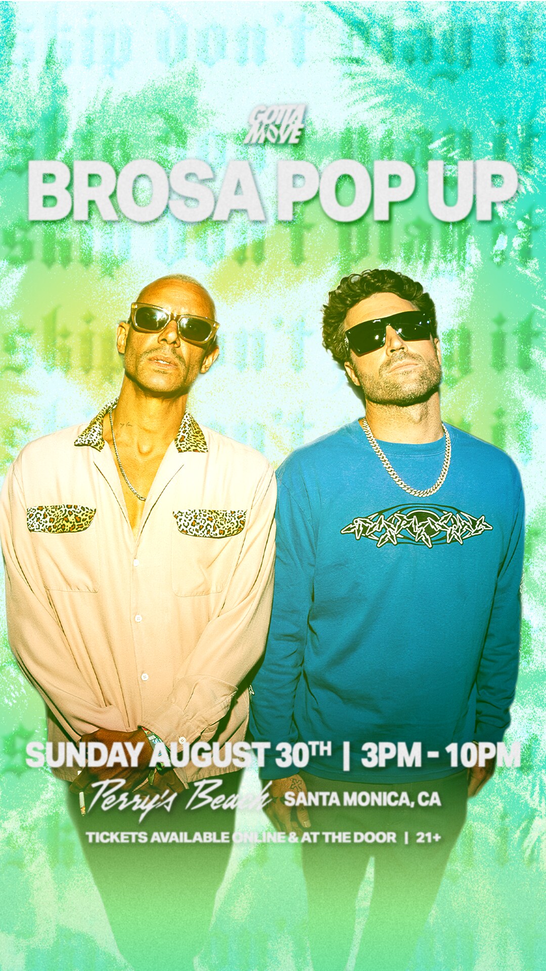 Brosa pop up flyer for Sunday August 30 at Perry's Beach Club on Pacific Coast Highway, with Devin Lucien and Brody Jenner.