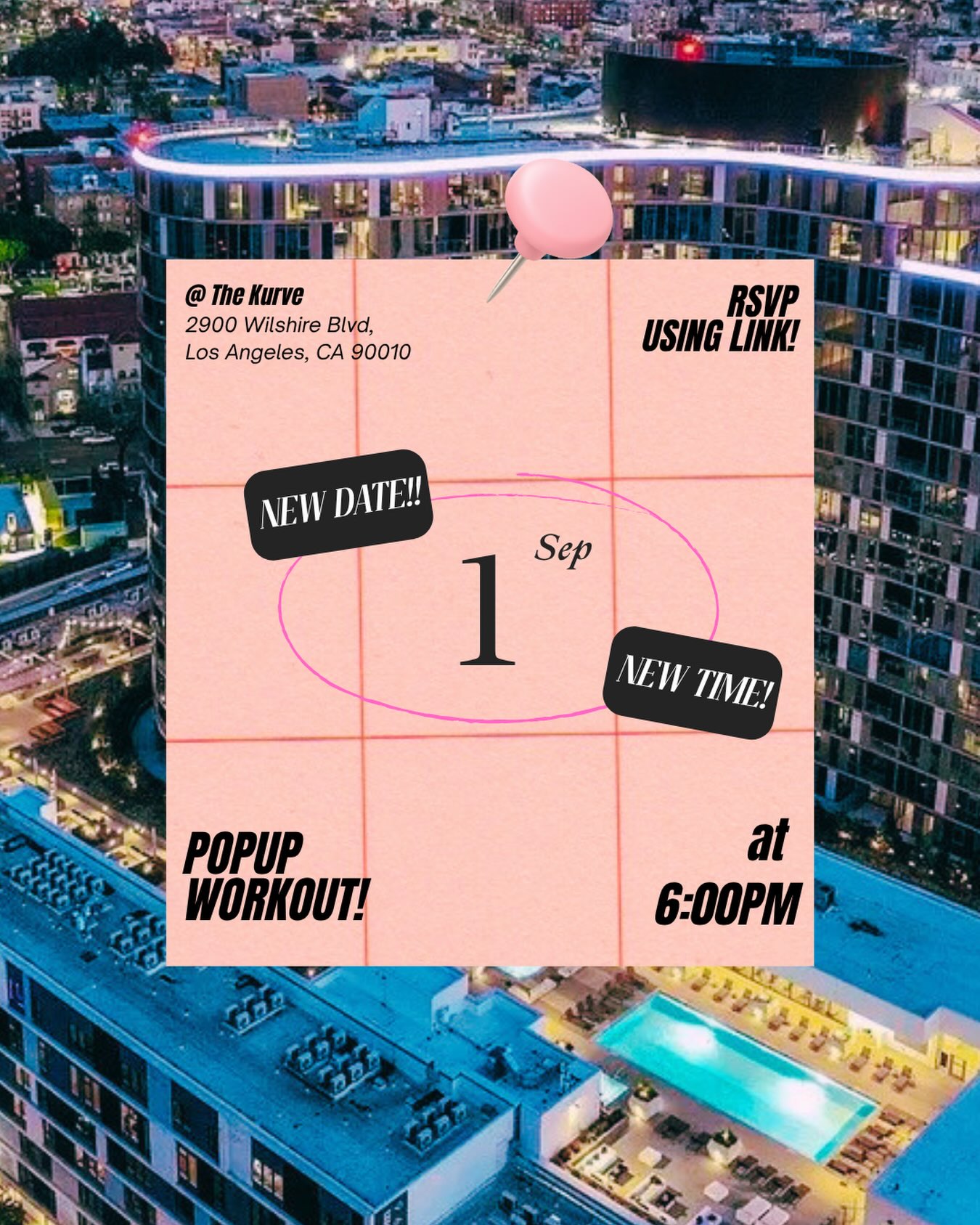 Bünda pop-up workout flyer for September 1 at The Kurve, 2900 Wilshire Boulevard