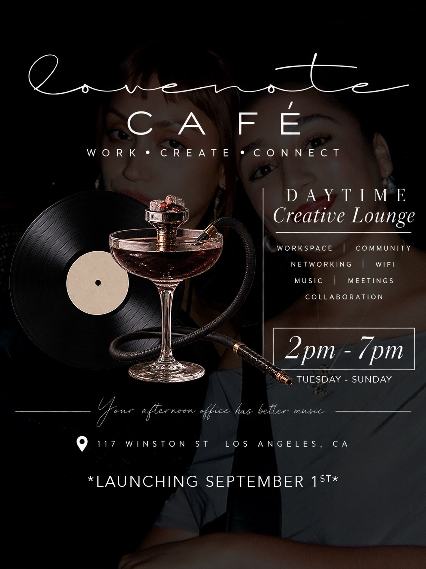 lovenote CAFÉ daytime creative lounge launch flyer for September 1 at 117 Winston Street