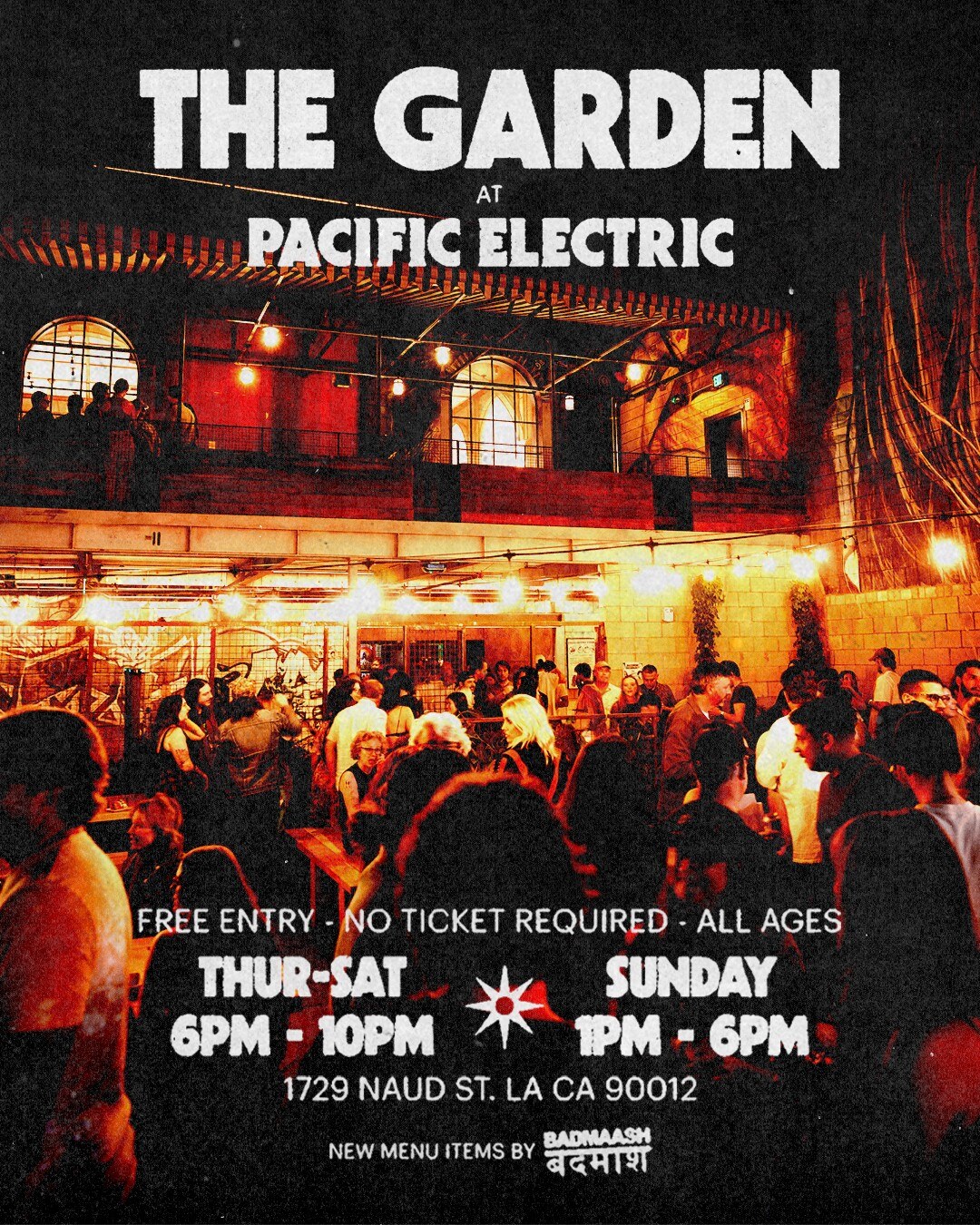 The Garden at Pacific Electric opening weekend flyer for September 3 through 6