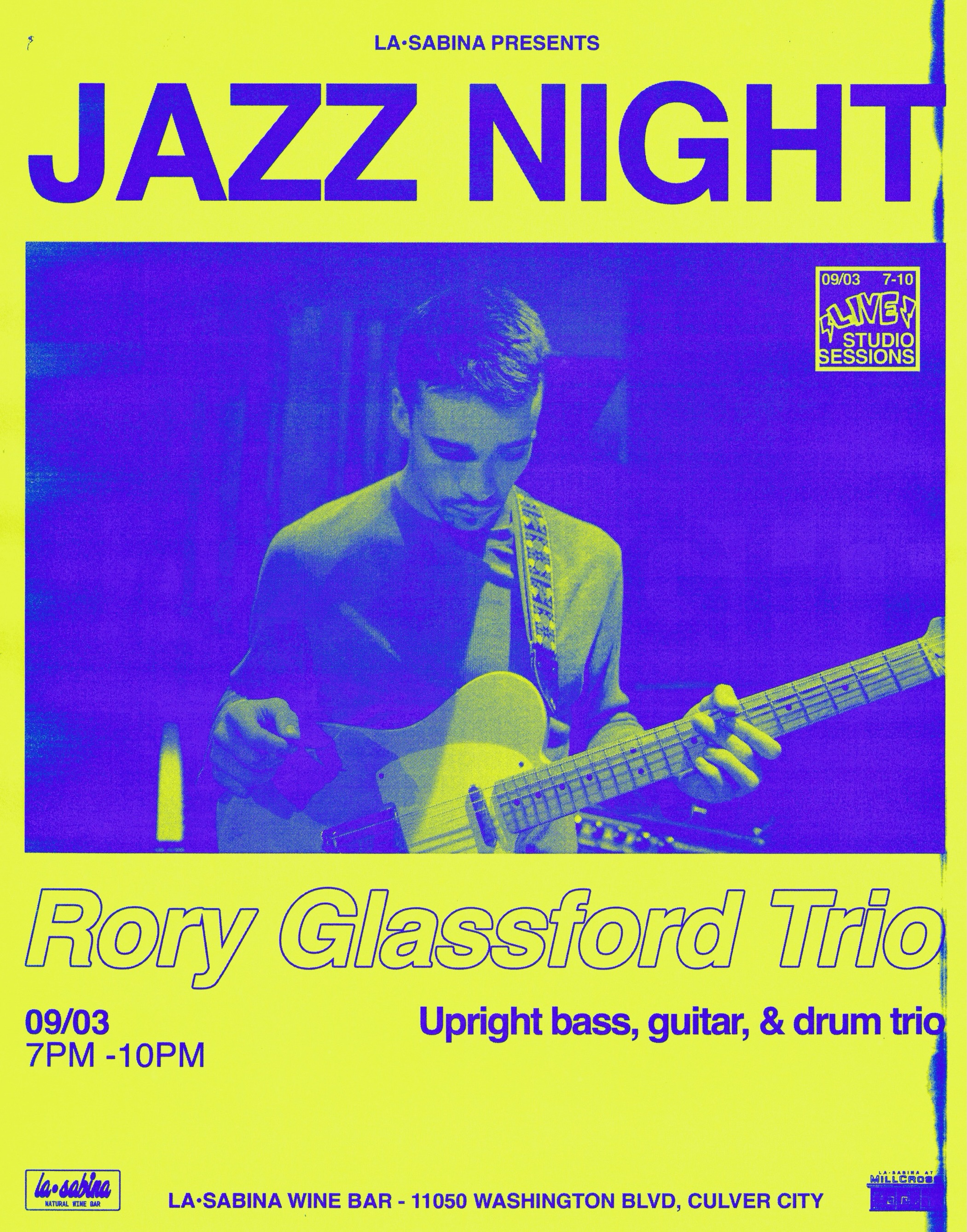 Rory Glassford Trio at La Sabina event flyer