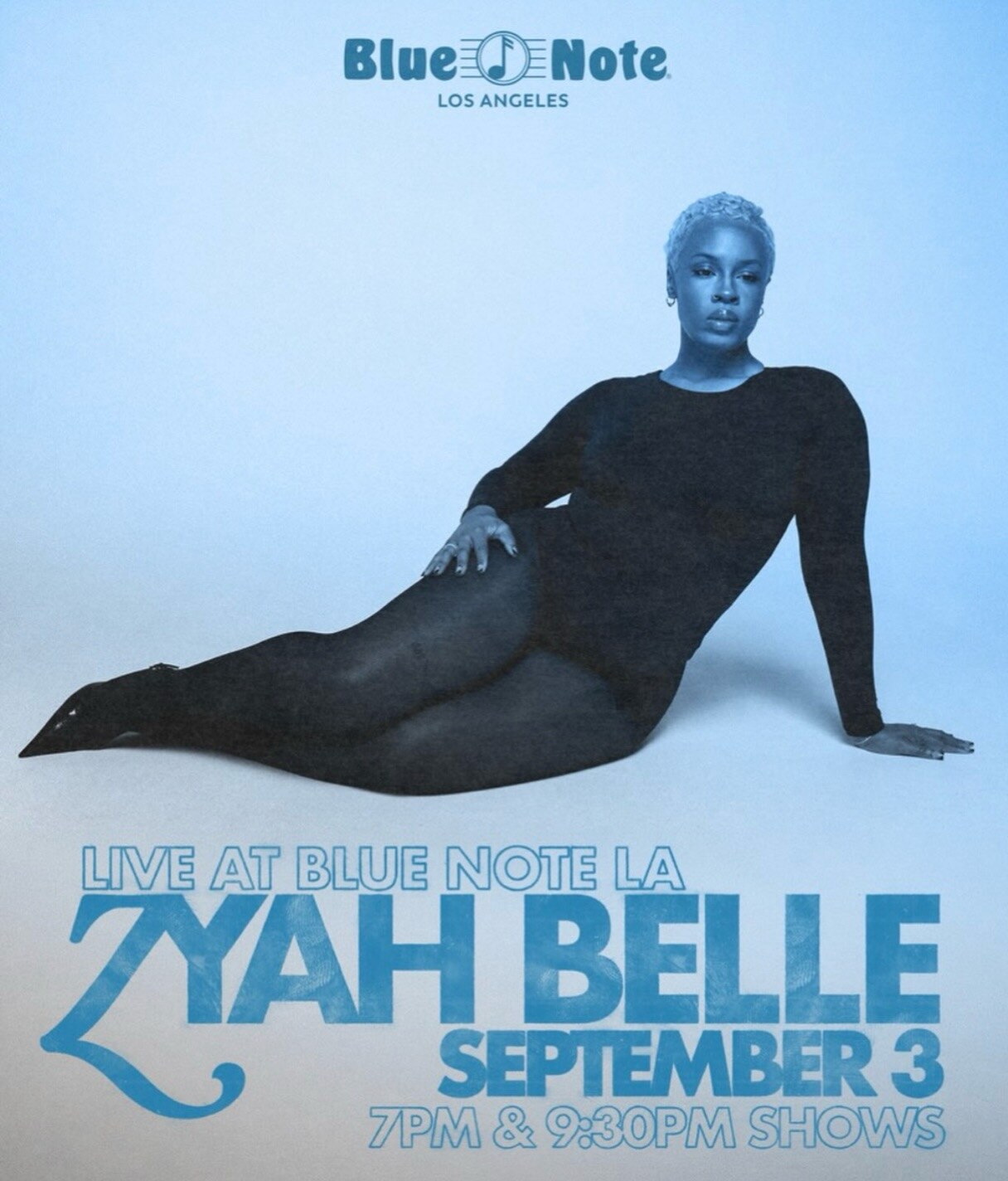 Zyah Belle live band early show flyer for September 3 at Blue Note Los Angeles