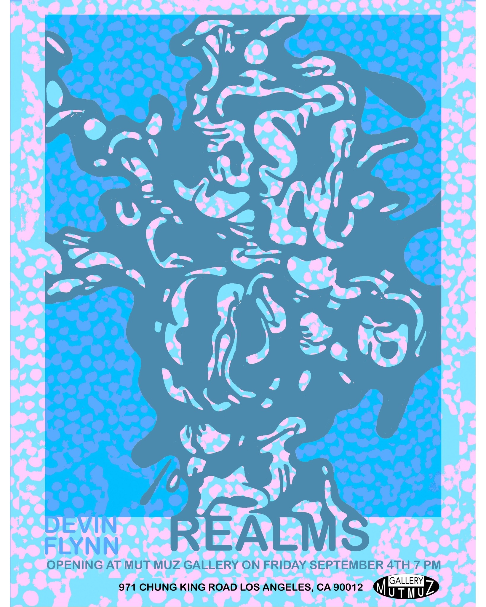 Devin Flynn REALMS opening flyer at MutMuz Gallery for September 4