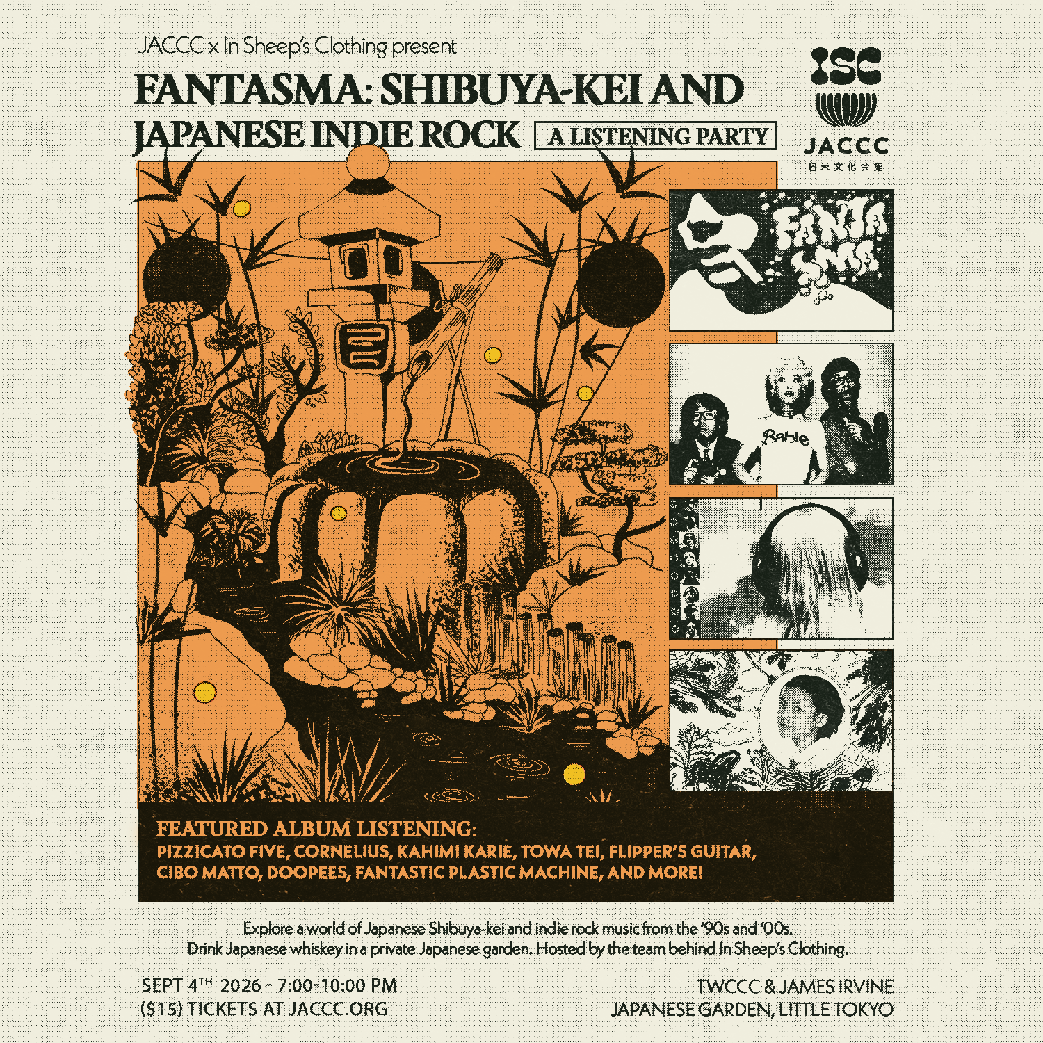 Fantasma Shibuya-kei and Japanese indie rock listening party flyer for September 4, 2026 at JACCC