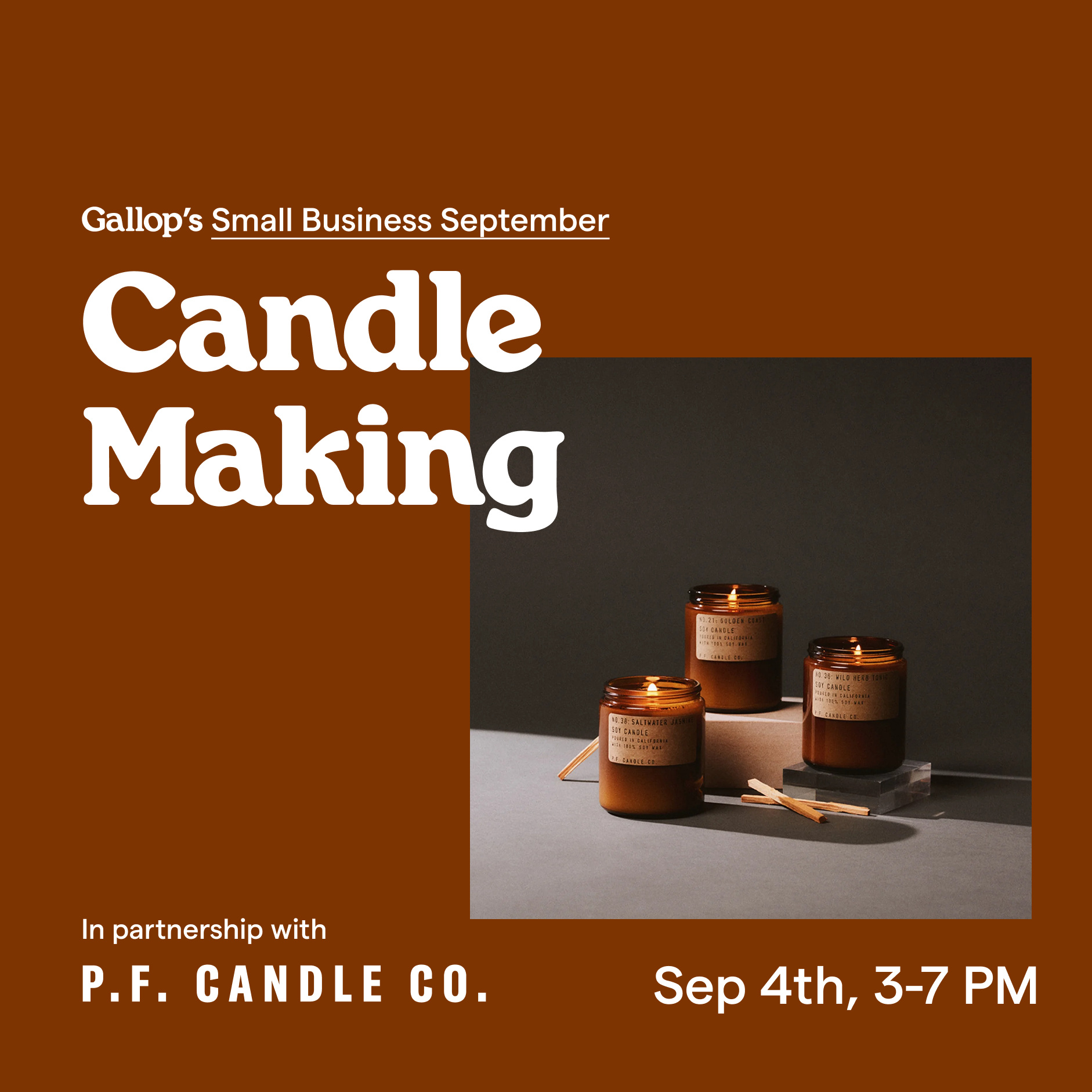 Free Candle Making @ P.F. Candle | Small Business September flyer