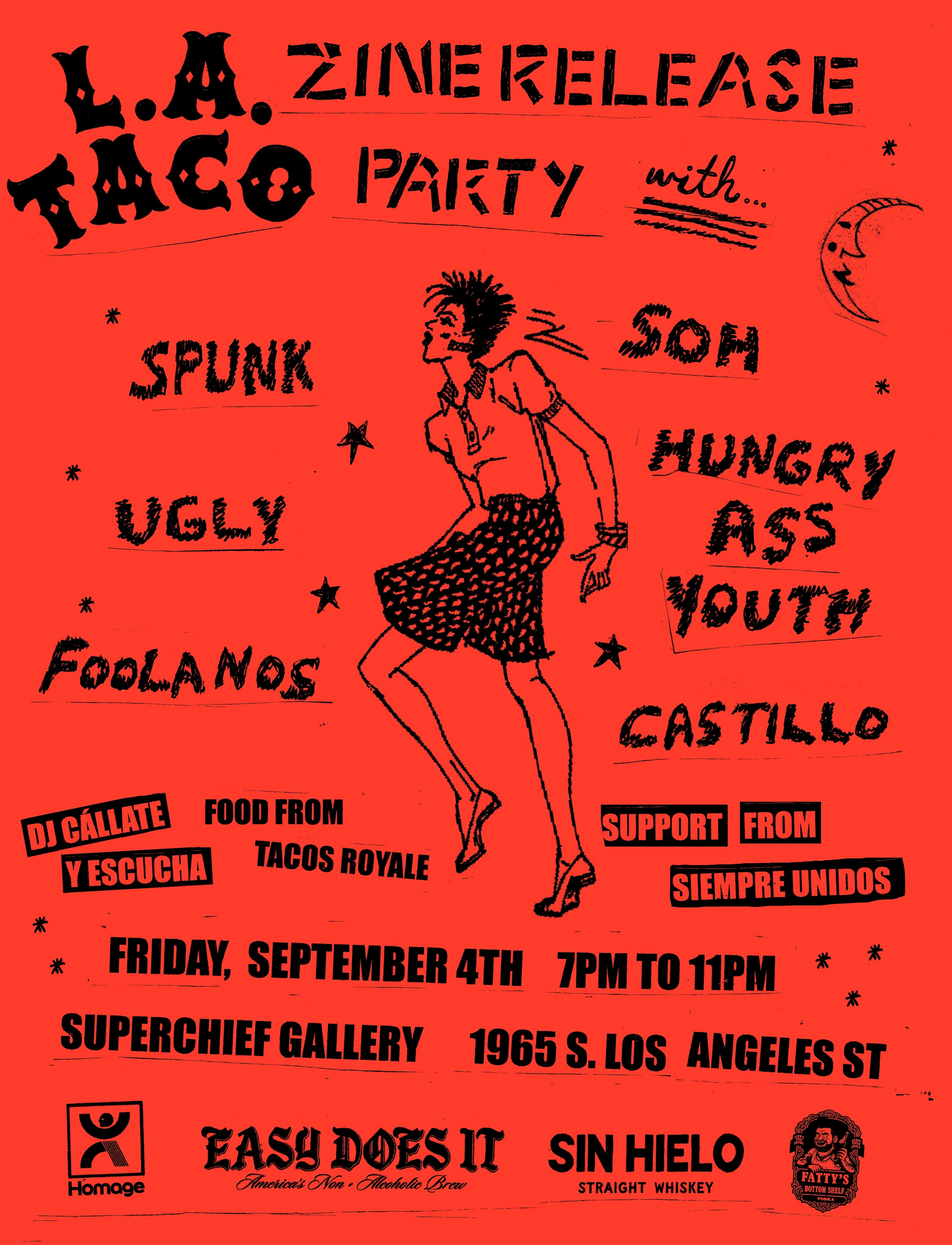 L.A. TACO zine release party punk show flyer for September 4