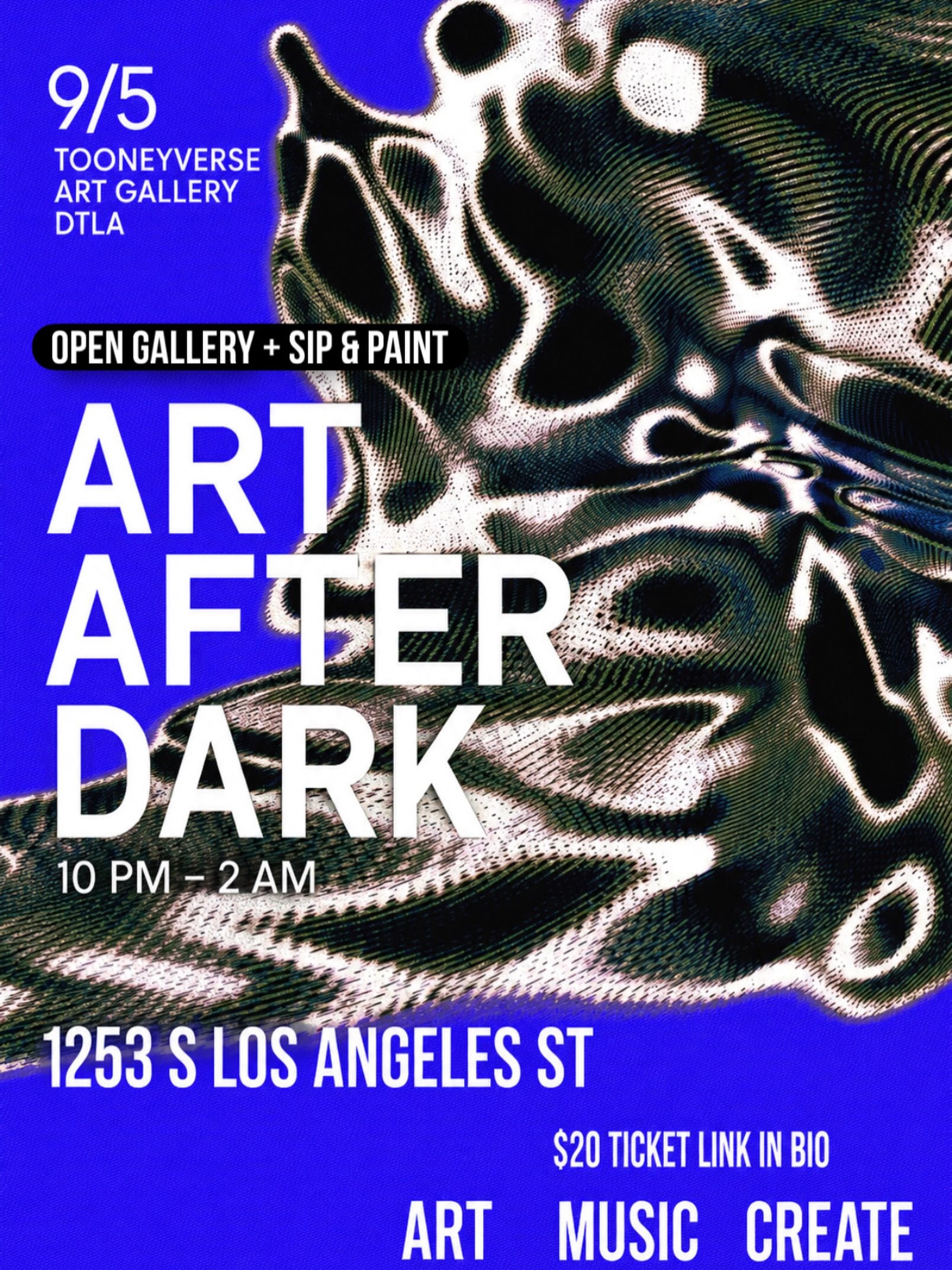 Art After Dark open gallery and sip-and-paint flyer for September 5