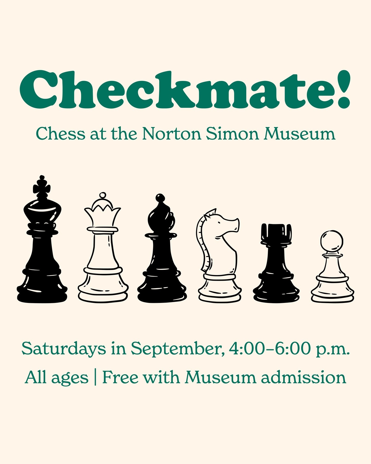 Checkmate chess series flyer for September 5 at the Norton Simon Museum