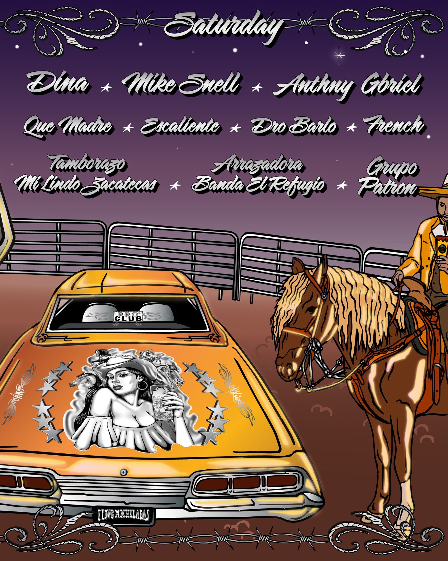 Saturday lineup flyer for I Love Micheladas x Pro Club on September 5