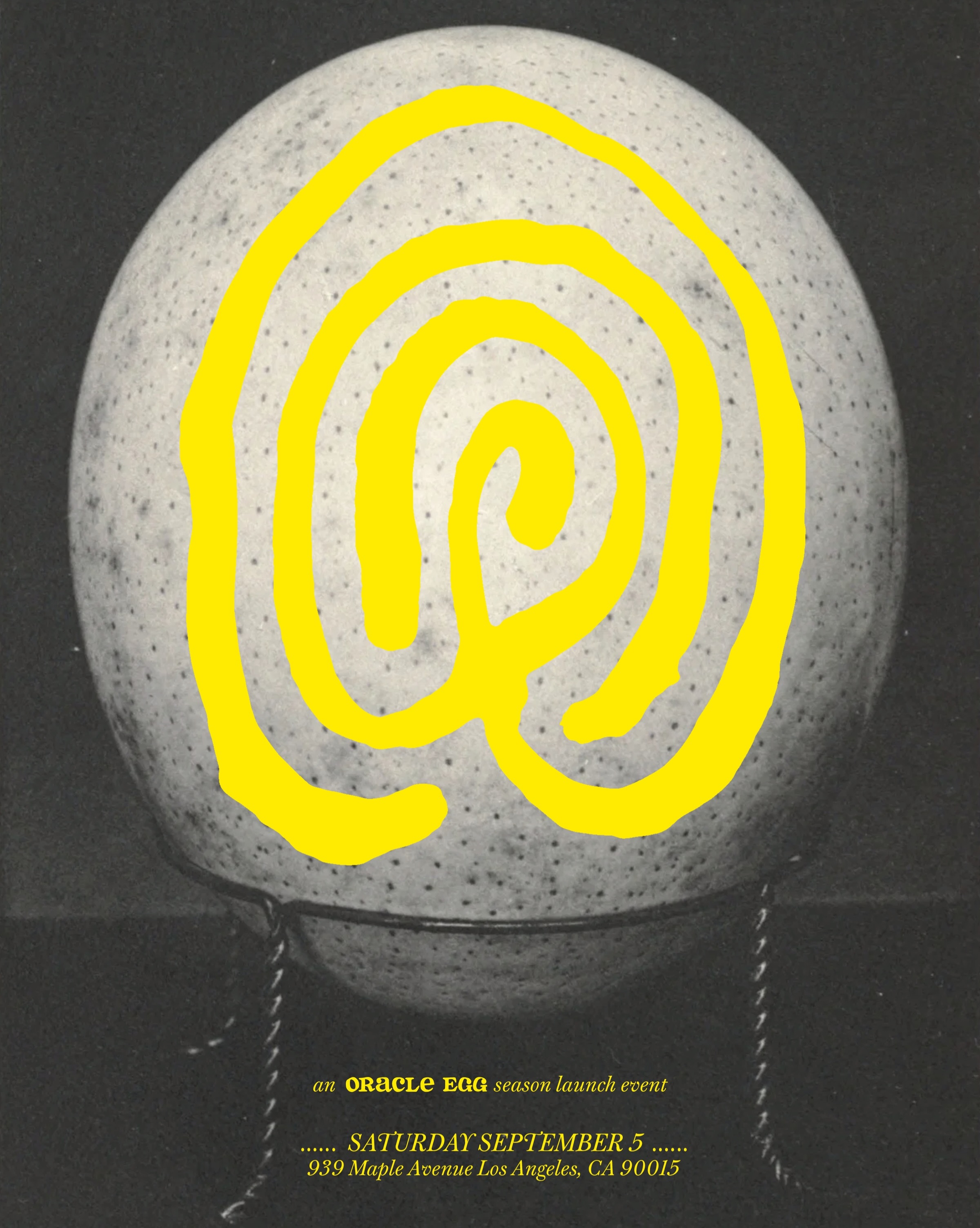 Oracle Egg fall season launch artwork for September 5 at 939 Maple Avenue