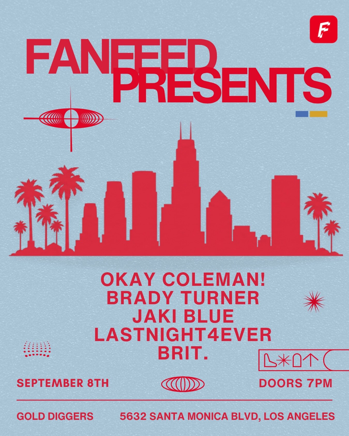 FanFeed Presents flyer listing five artists at Gold-Diggers on September 8