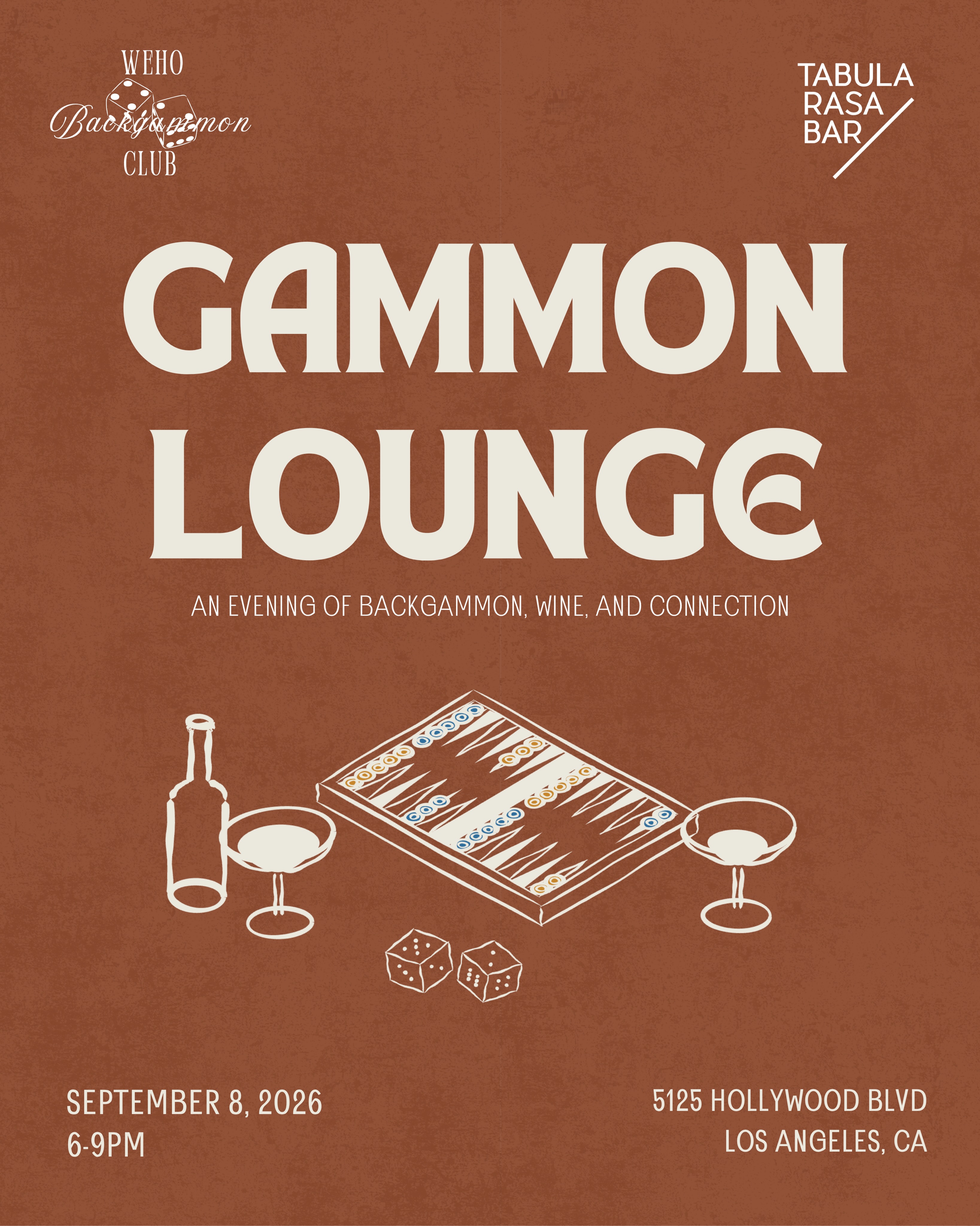 Tabula Rasa backgammon night flyer for September 8