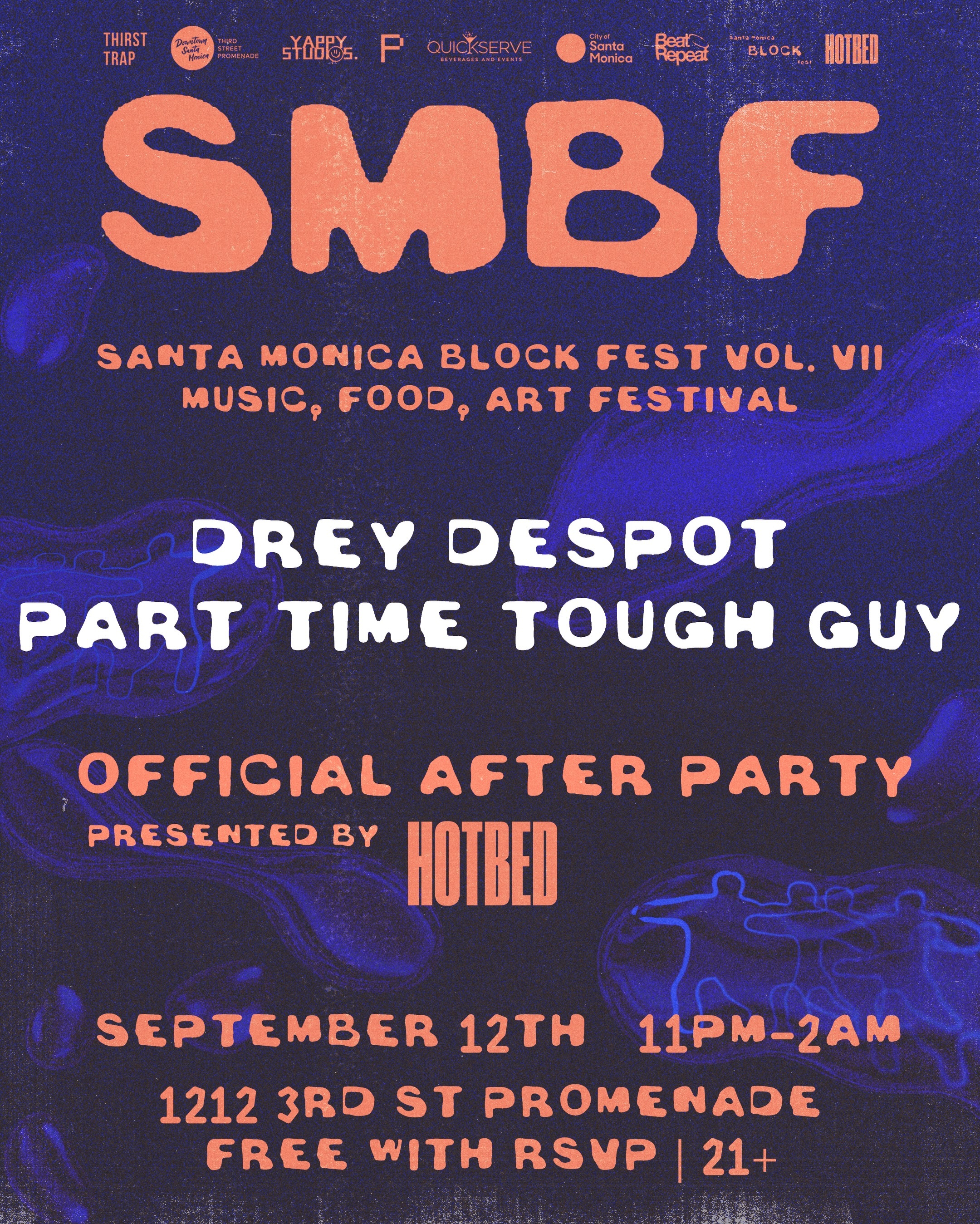 Santa Monica Block Fest official afterparty flyer presented by Hotbed