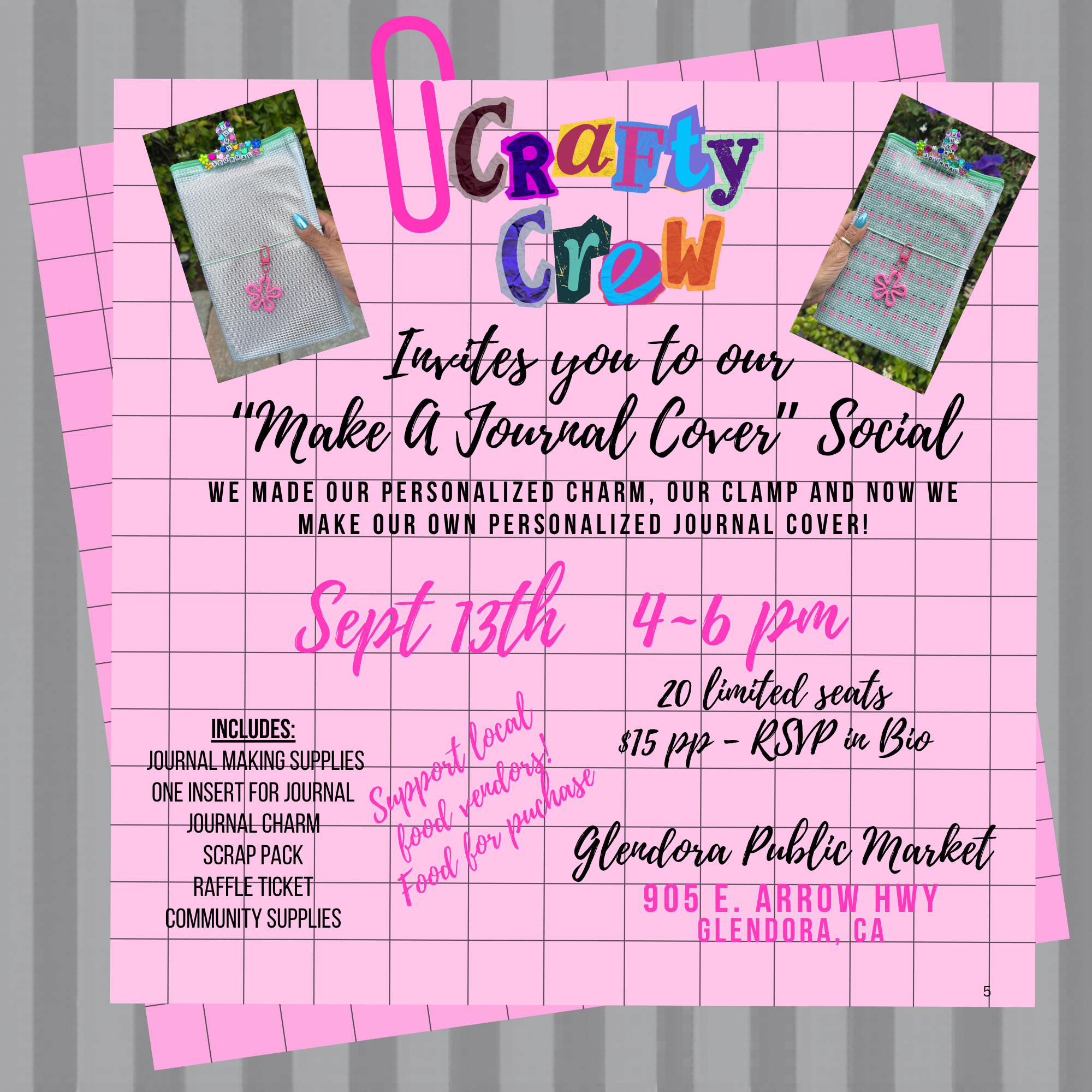 Crafty Crew Social Presents:
Make a Journal Cover! flyer