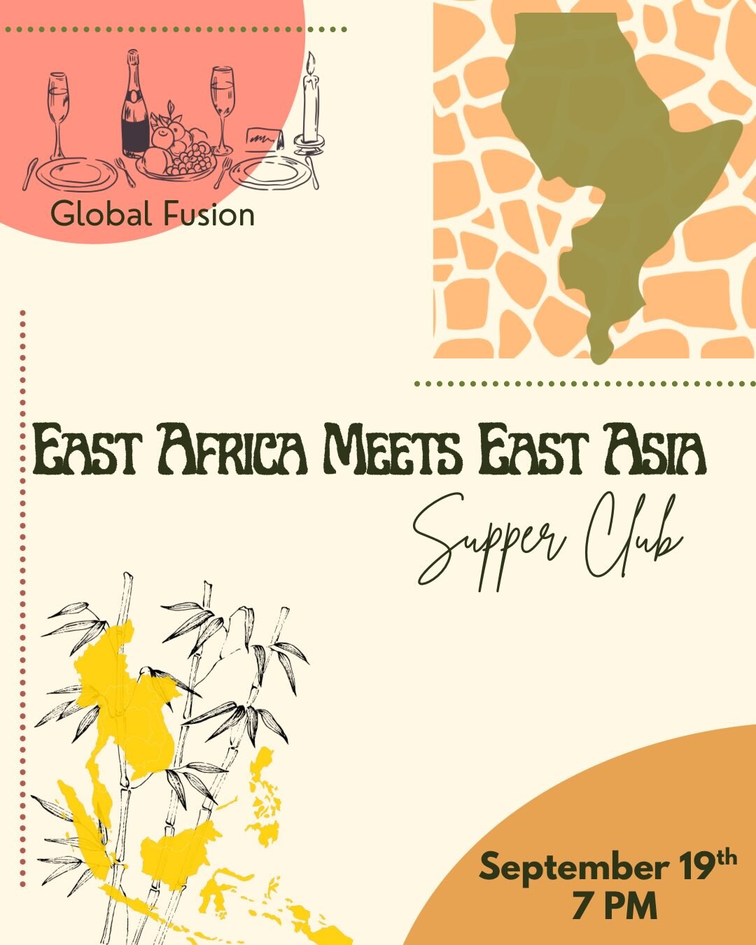 EAST AFRICA MEETS EAST ASIA Supper Club flyer for September 19 at 7 PM