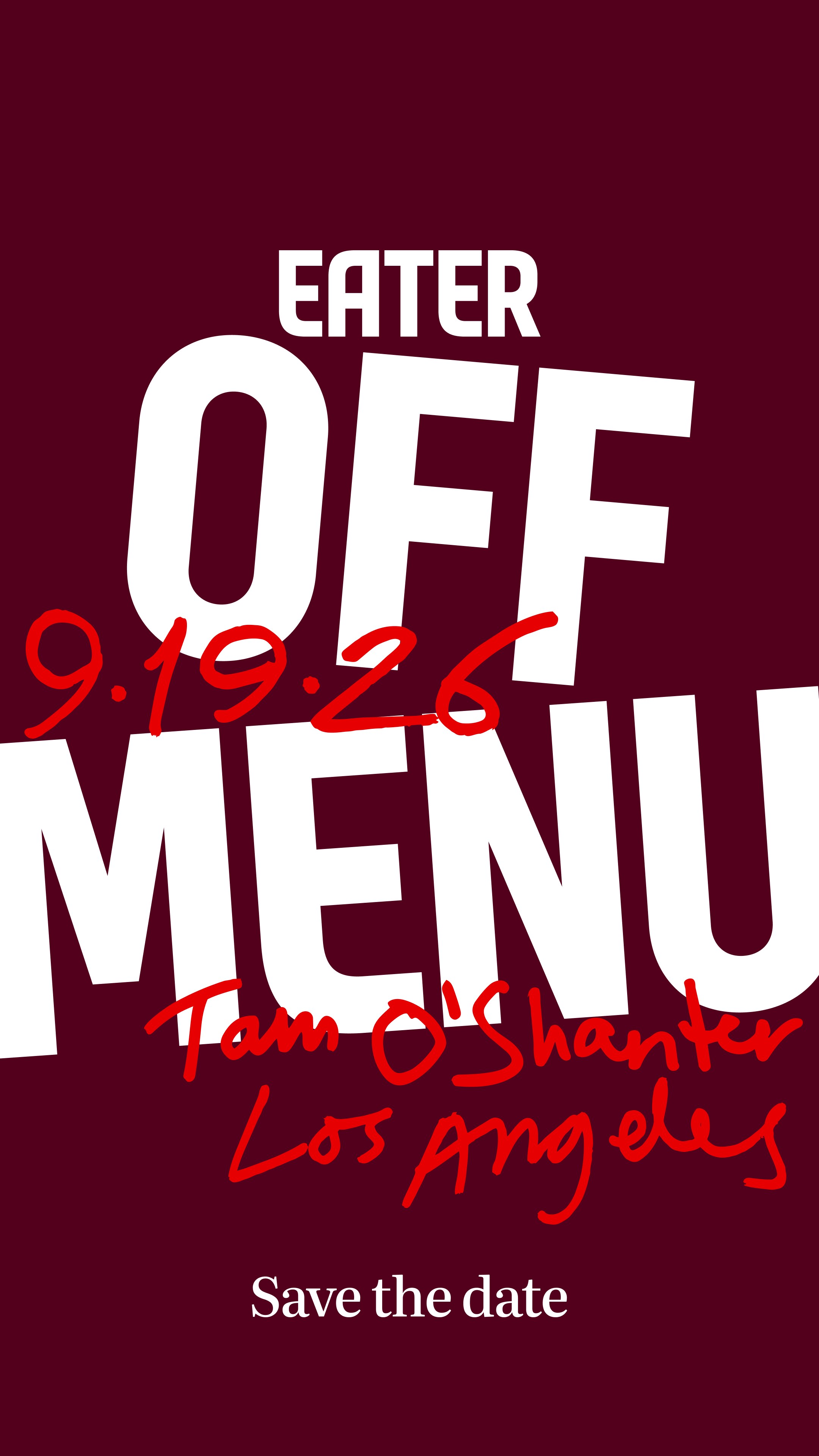 Eater Off Menu save-the-date flyer for September 19 at Tam O'Shanter Los Angeles