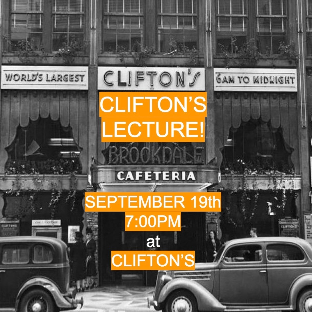 Clifton's Lecture flyer for September 19 at Clifton's Cafeteria