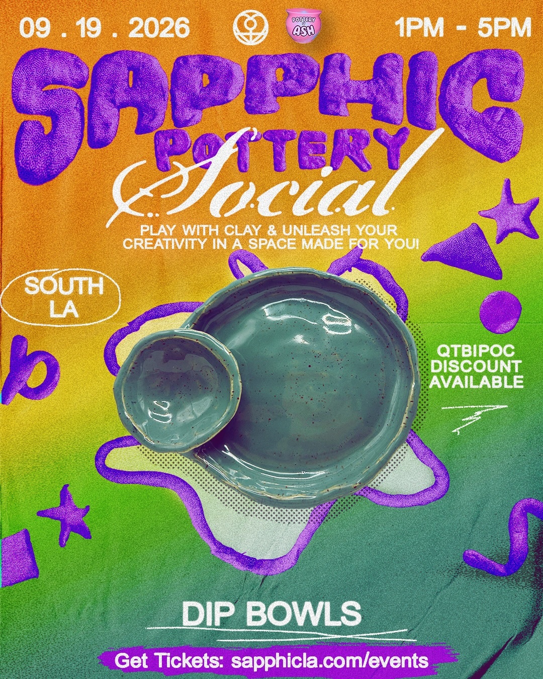 Sapphic Pottery Social dip bowls flyer for September 19