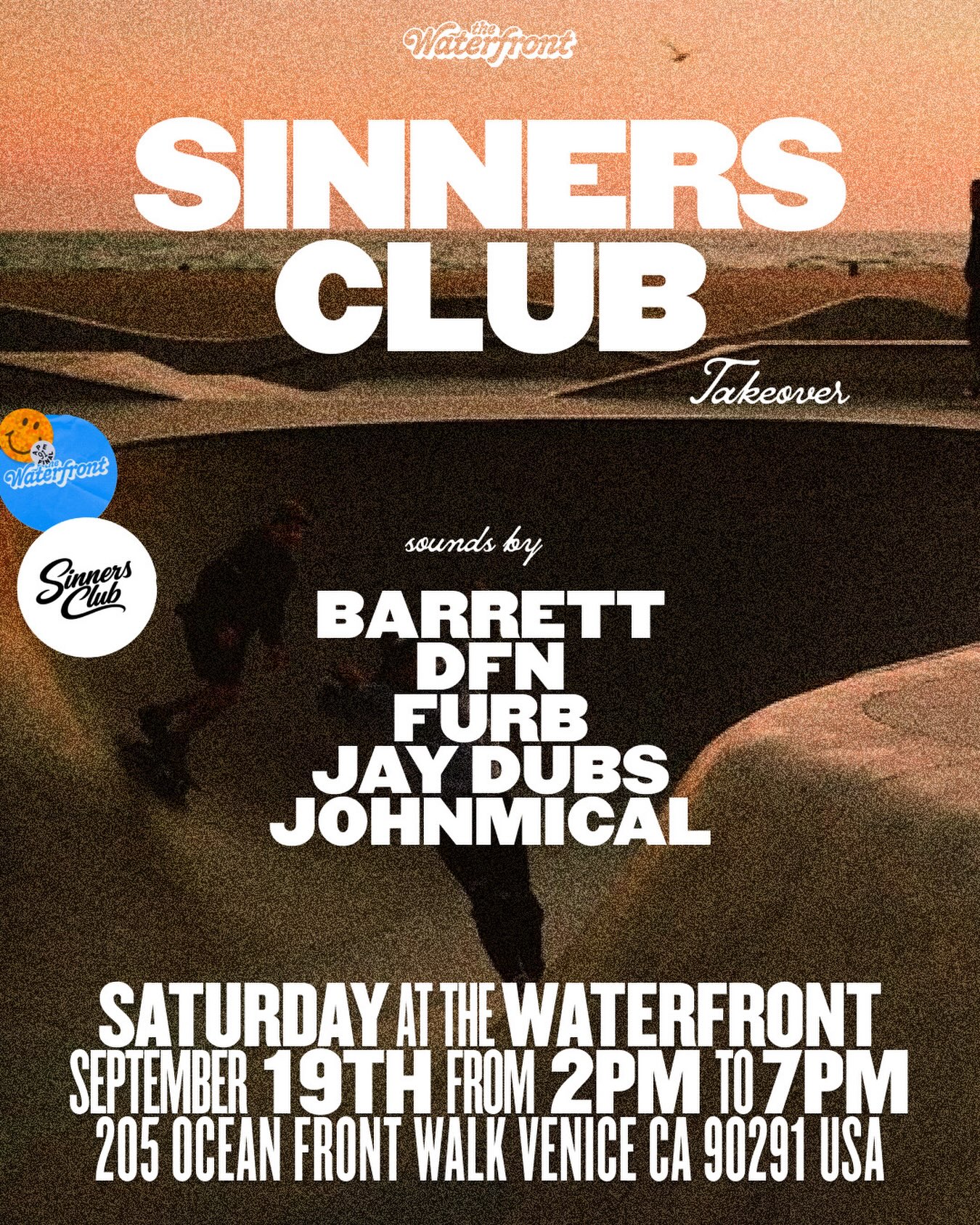 Sinners Club at The Waterfront Venice event flyer