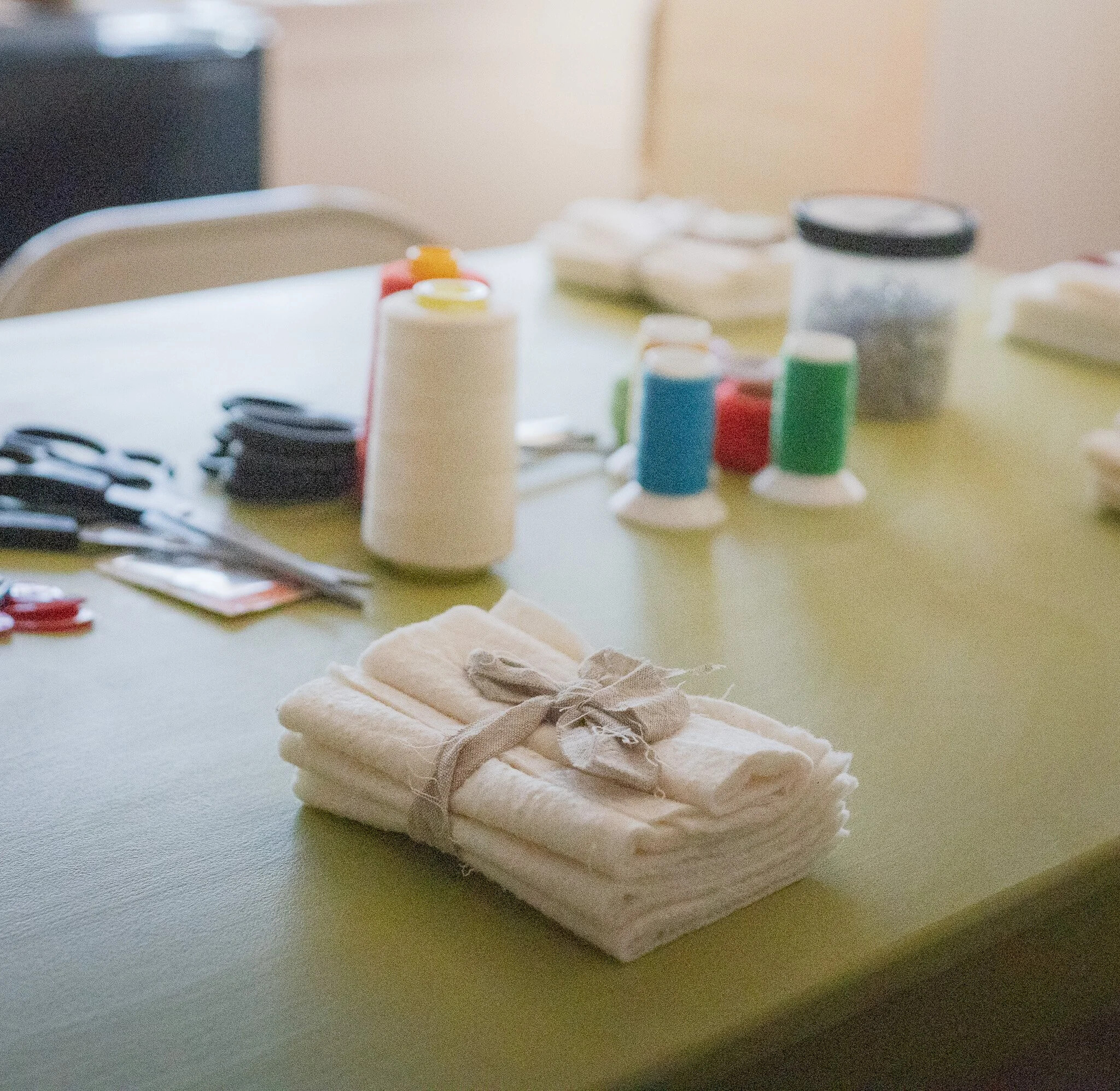 Materials prepared for the Slow Stitch Journals workshop at House Mouse