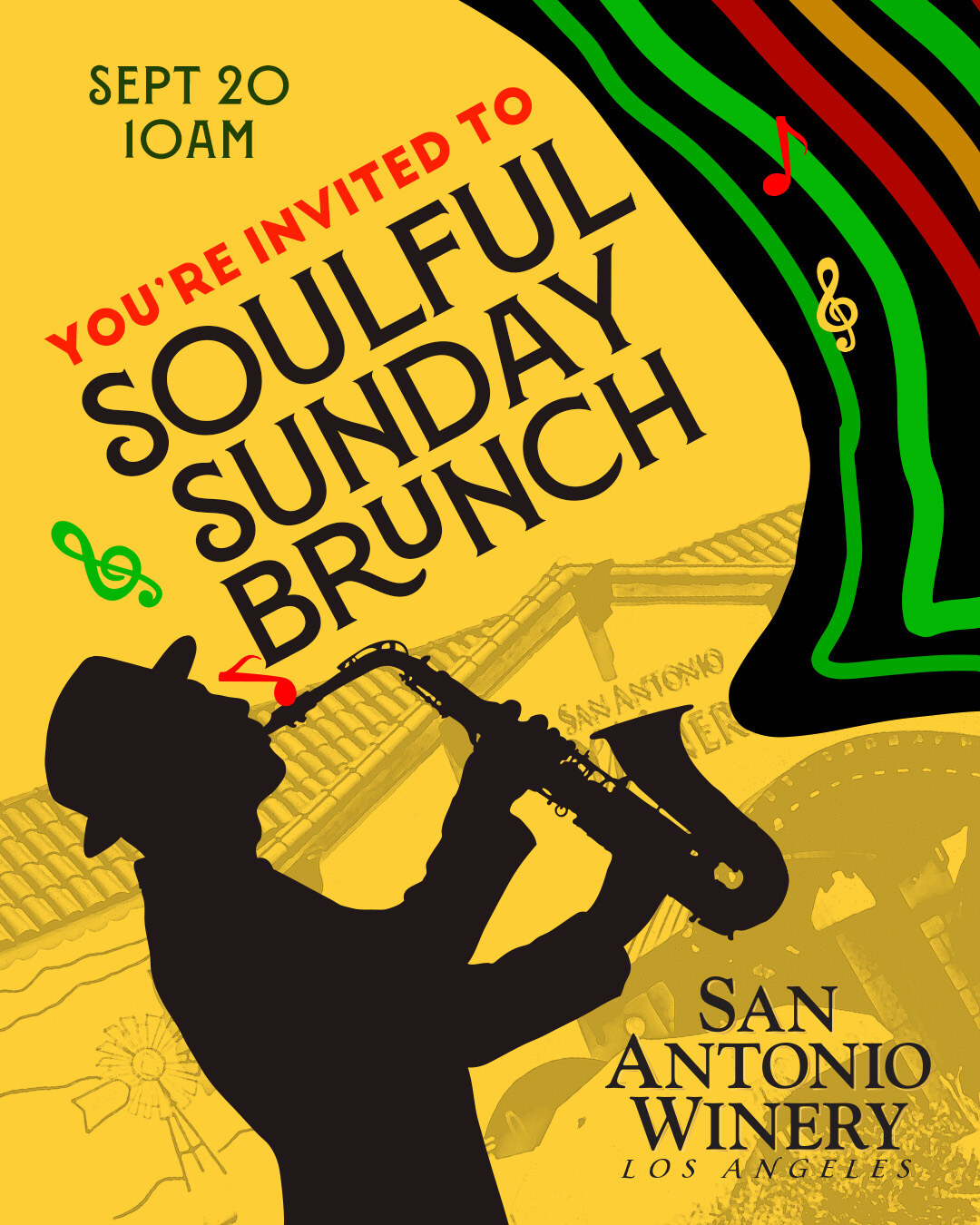 Soulful Sunday Brunch flyer for September 20 at San Antonio Winery