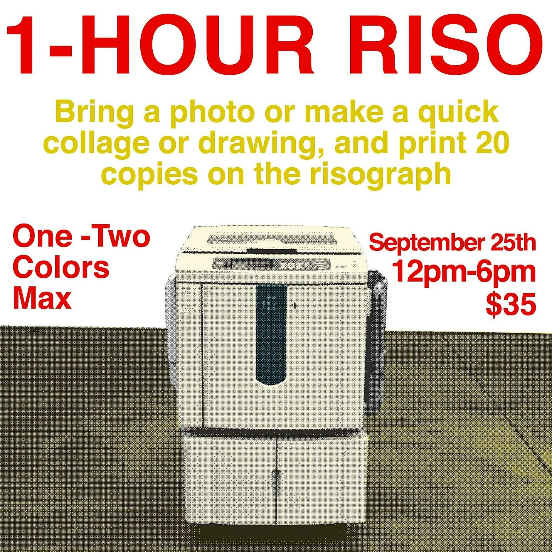 One-Hour Risograph Printing flyer for September 25 at Heavy Manners Library