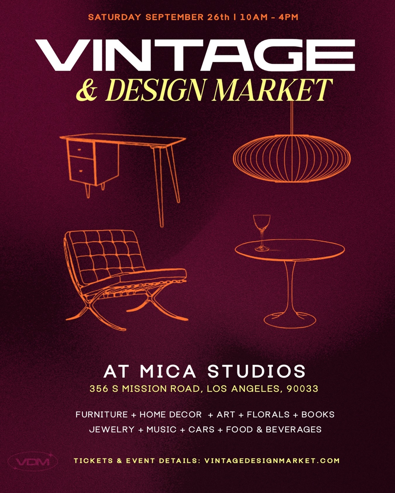 L.A. Vintage and Design Market flyer for September 26 at Mica Studios