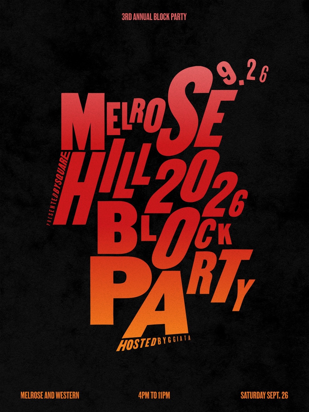 Third annual Melrose Hill Block Party flyer for September 26 at Melrose and Western