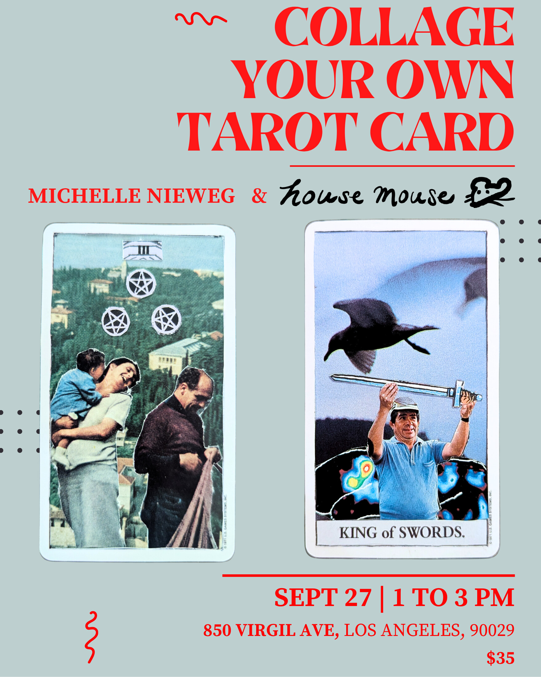 Collage Your Own Tarot Card workshop flyer for September 27 at House Mouse