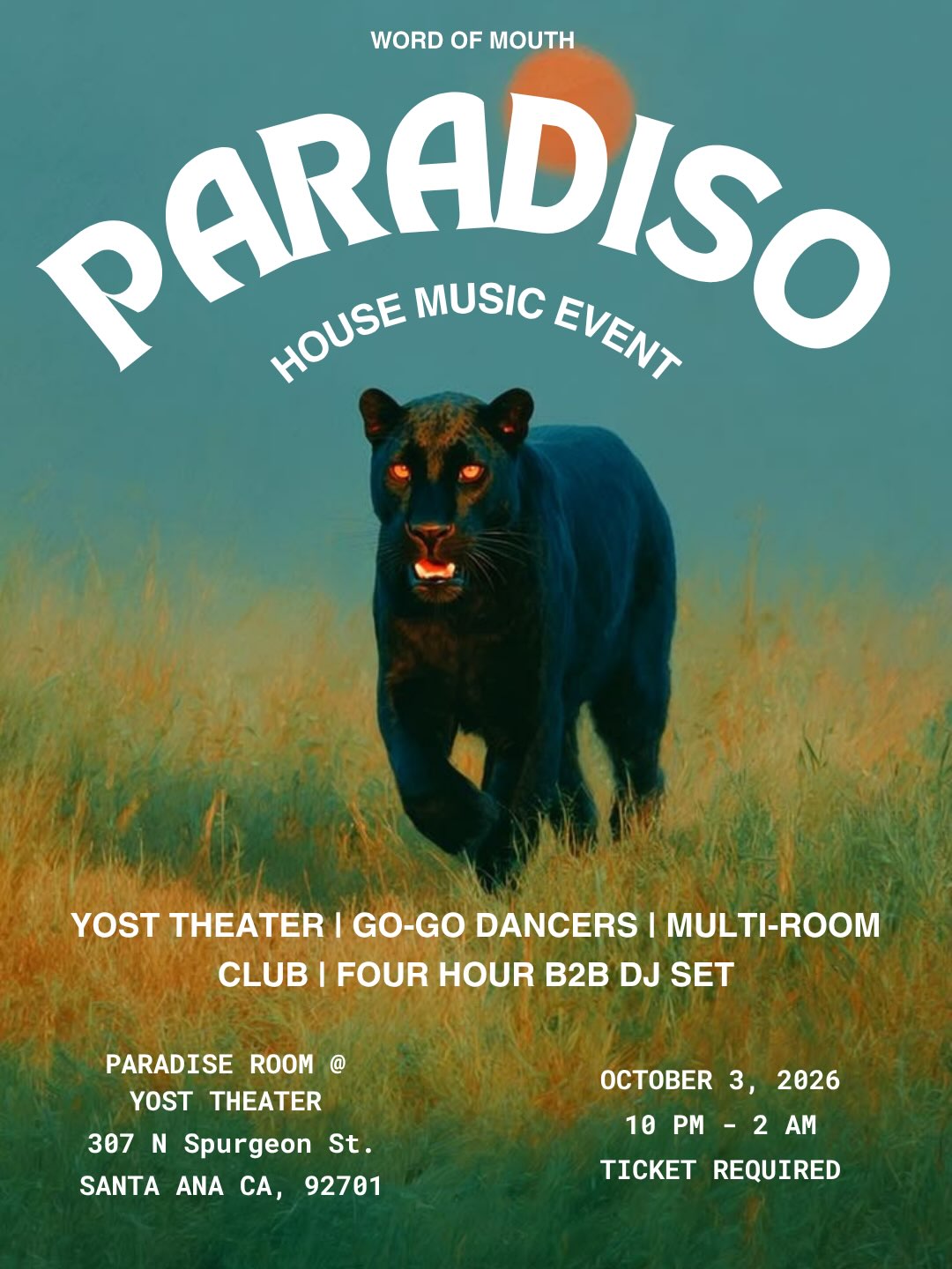 Paradiso at Yost Theater event flyer