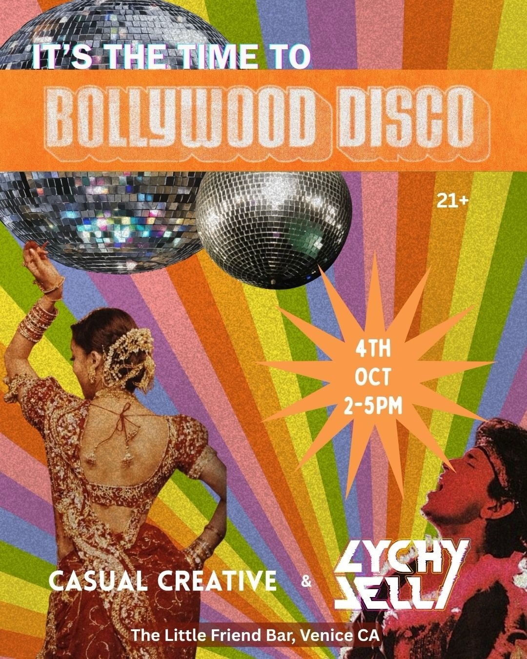 Bollywood Disco daytime dance party flyer for October 4 at Little Friend