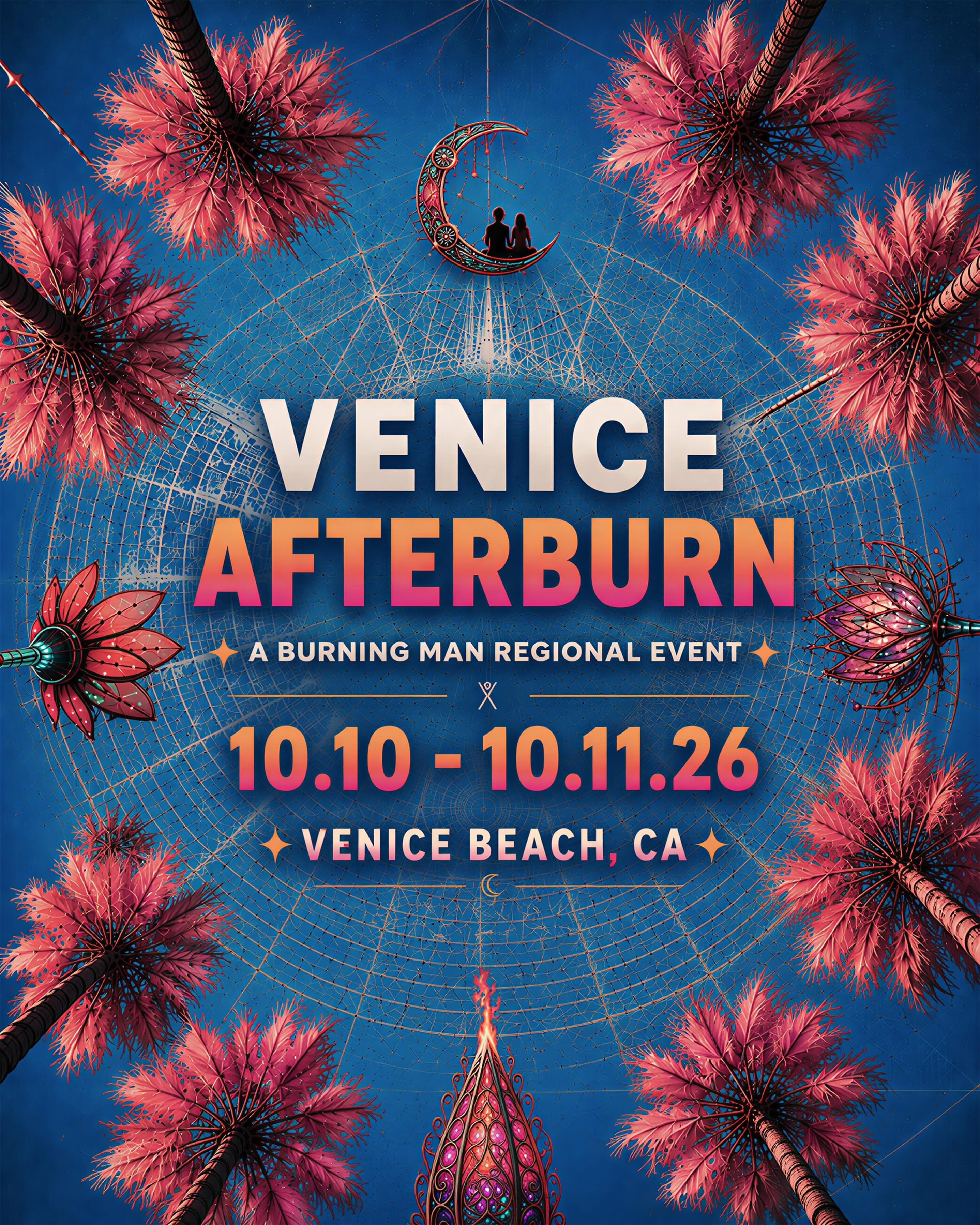 Venice Afterburn Burning Man regional event flyer for October 10 and 11 at Venice Beach