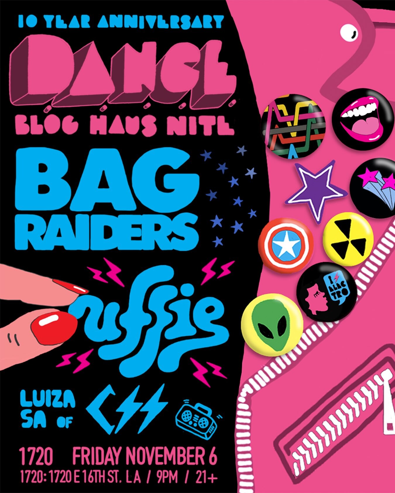 D.A.N.C.E 10 Year anniversary flyer with Bag Raiders, Uffie and CSS at 1720