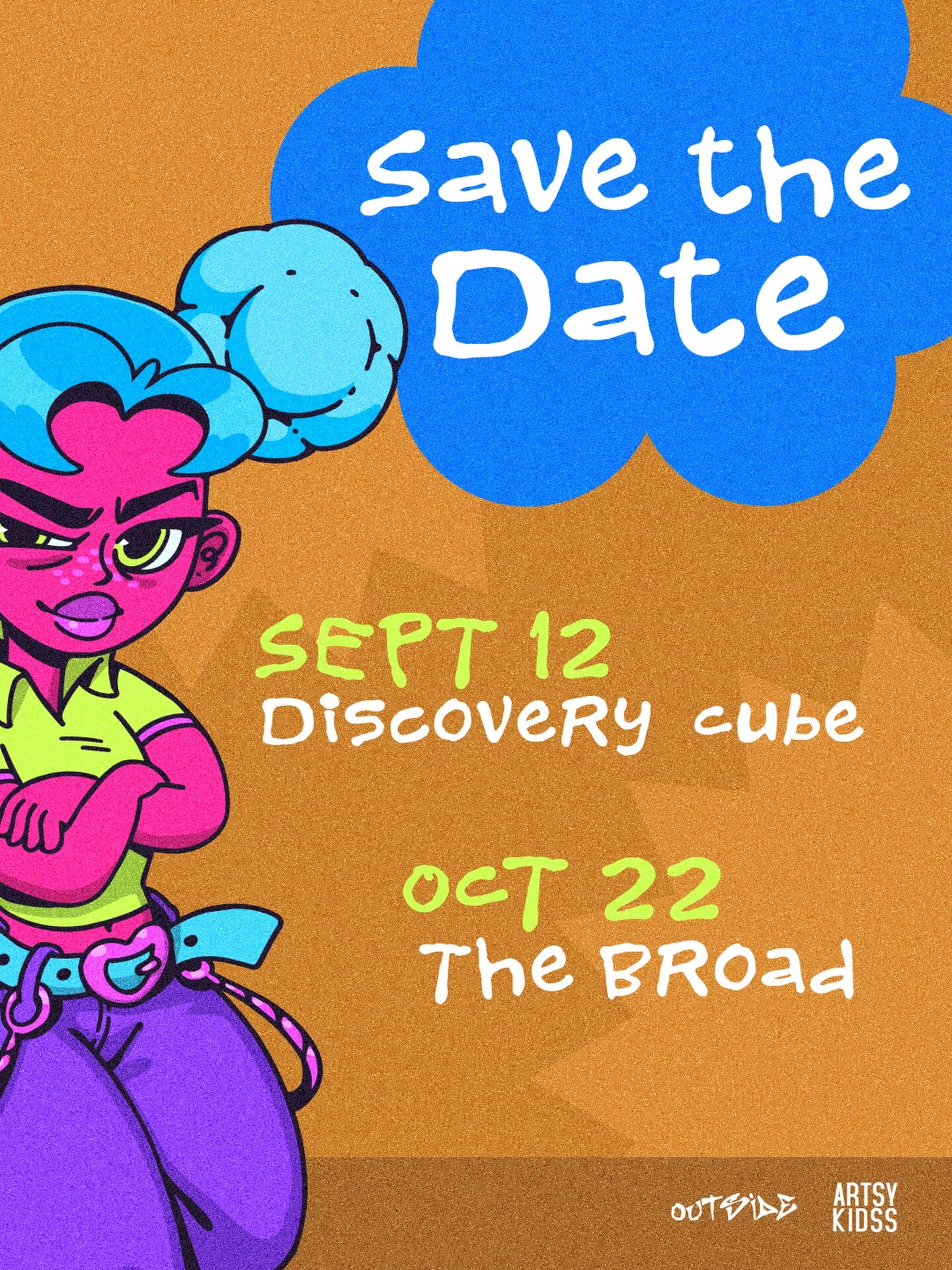 Outside With Friends save-the-date flyer listing October 22 at The Broad