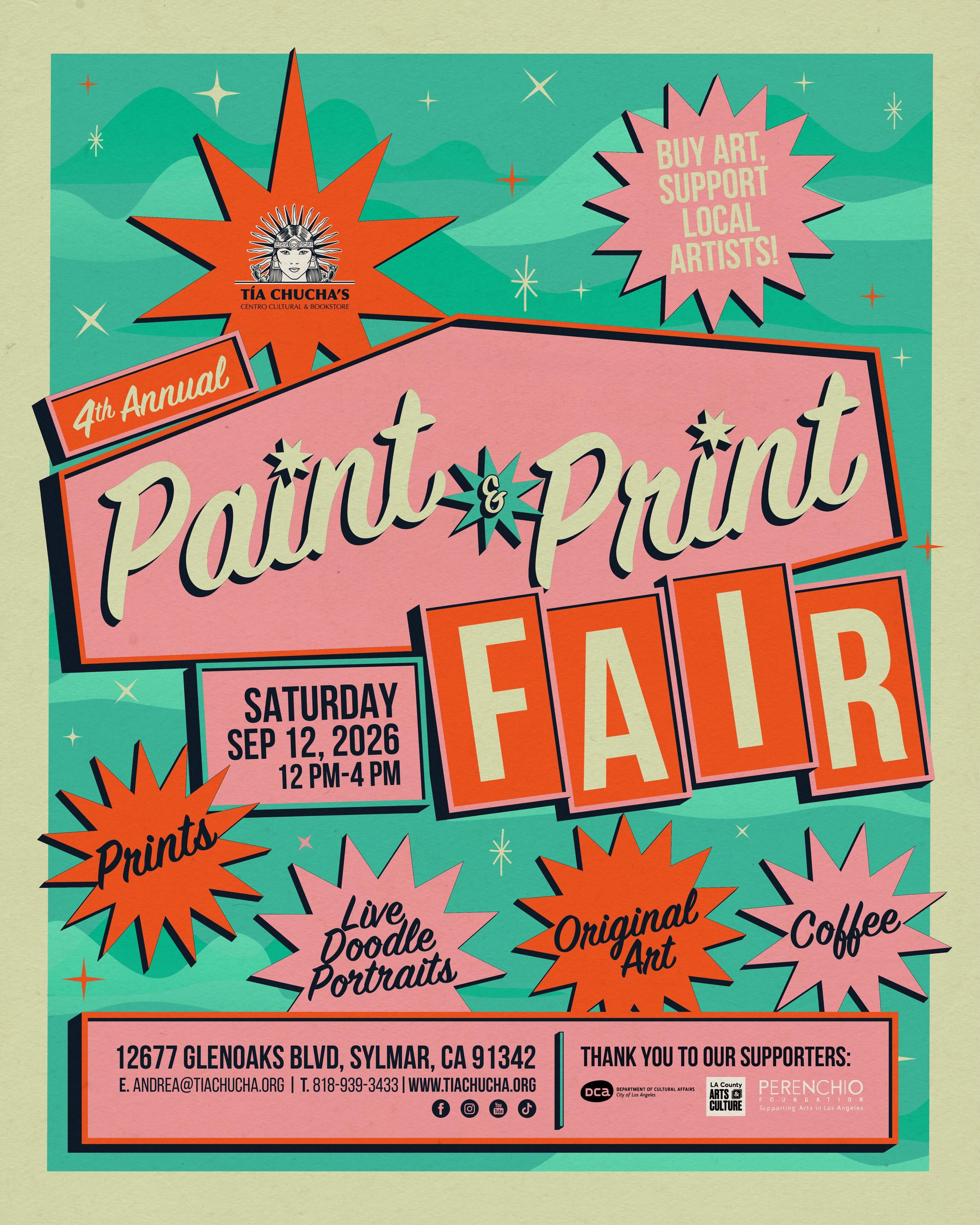 Fourth annual Paint and Print Fair flyer for September 12 at Tía Chucha’s in Sylmar