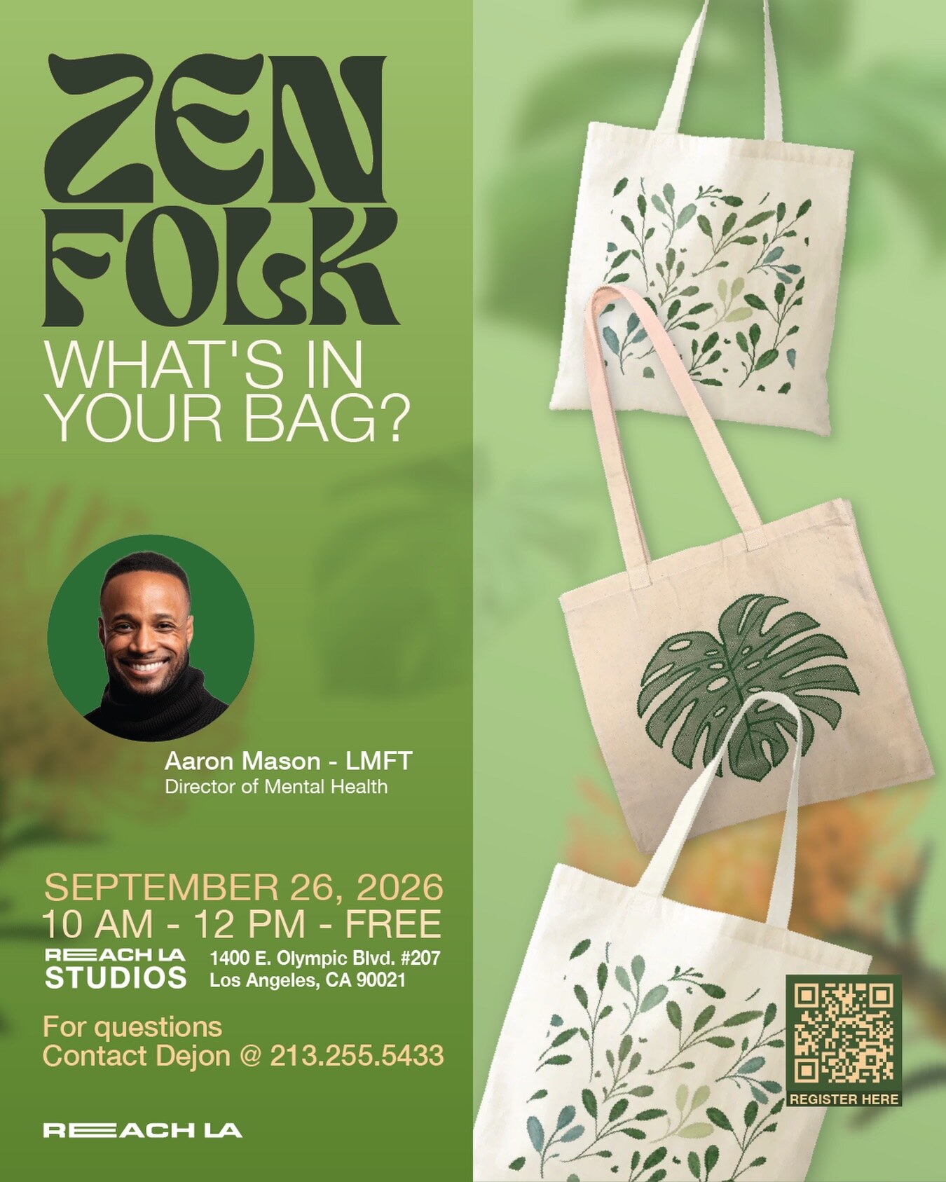 Zen Folk Carry Your Calm workshop flyer for September 26 at REACH LA