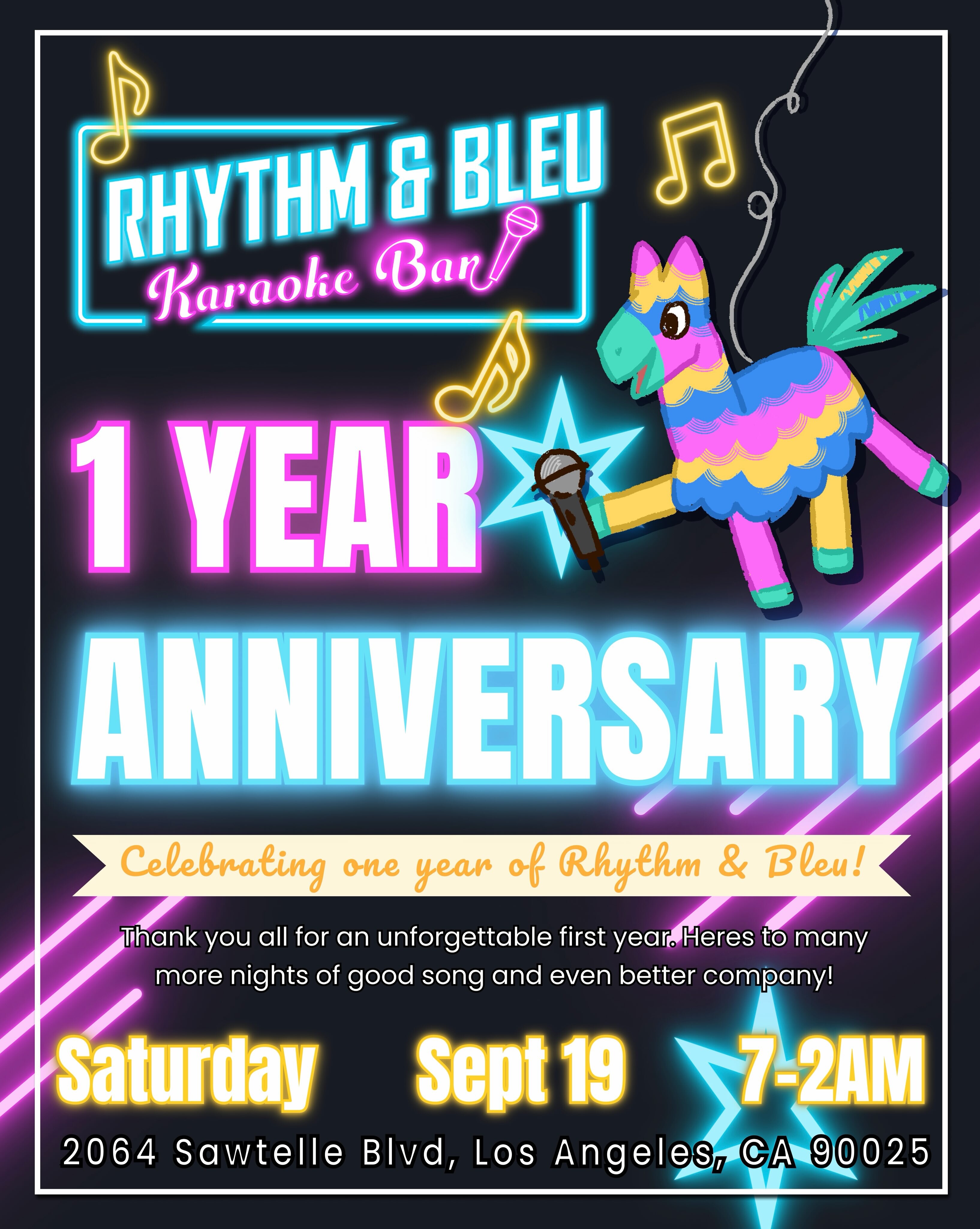 Rhythm and Bleu first-anniversary karaoke flyer for September 19