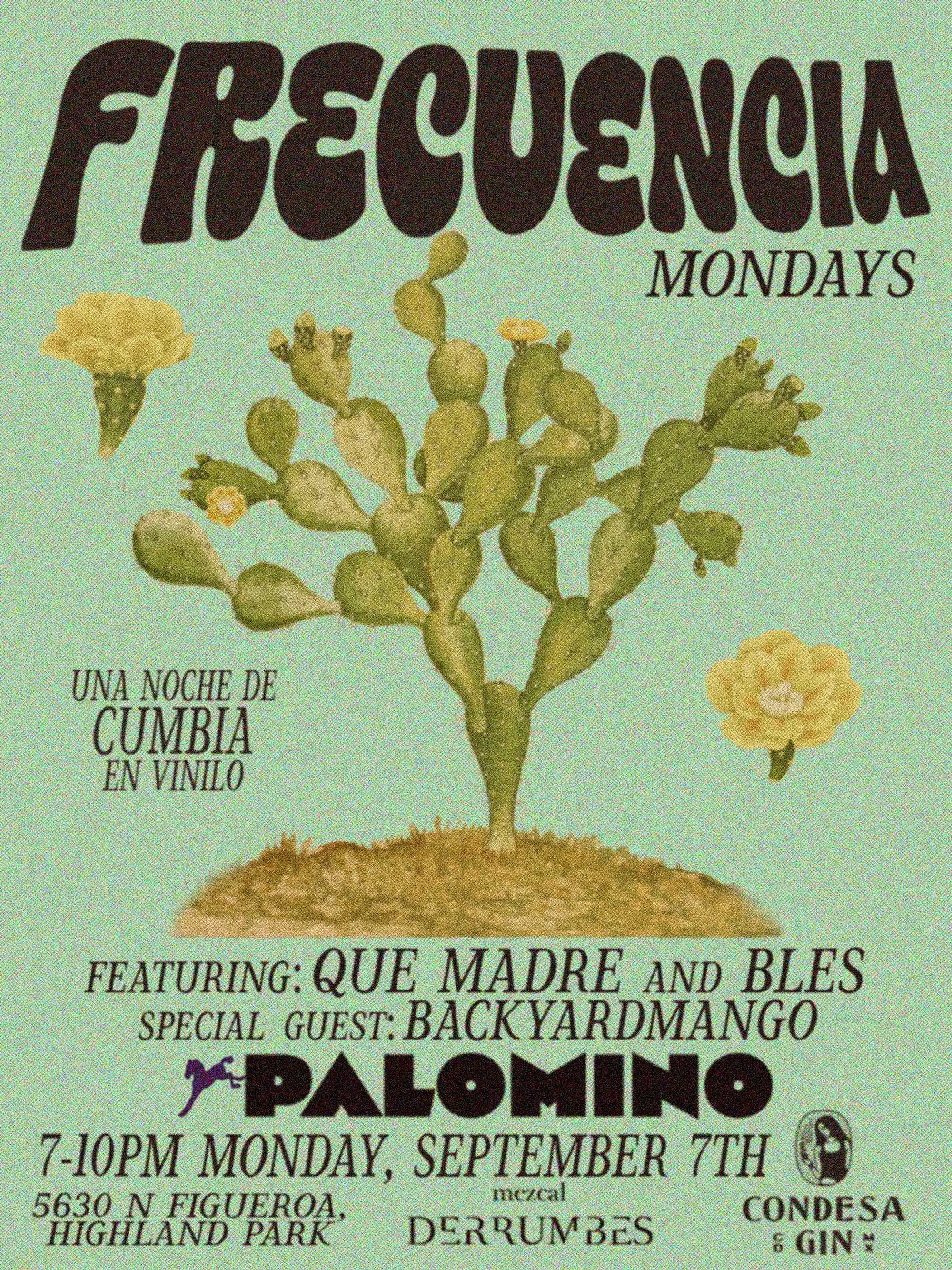 Frequencia Mondays cumbia flyer for September 7 at Palomino