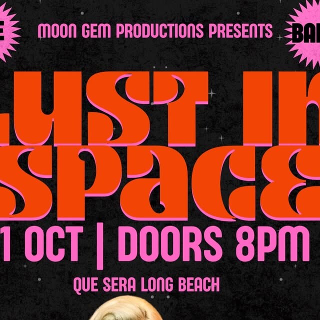 Black, orange and pink Lust in Space burlesque flyer