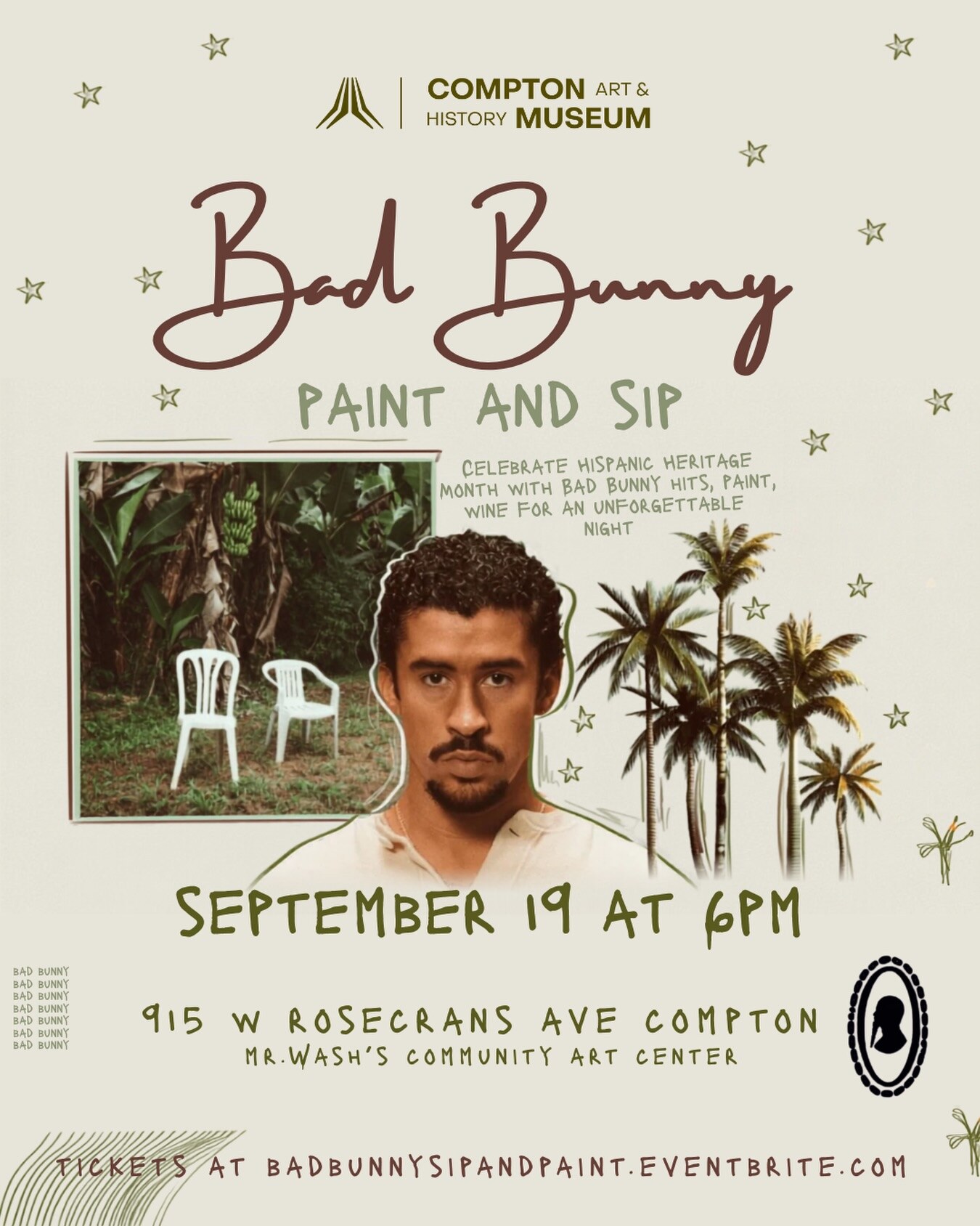 Bad Bunny Paint and Sip flyer for September 19 in Compton