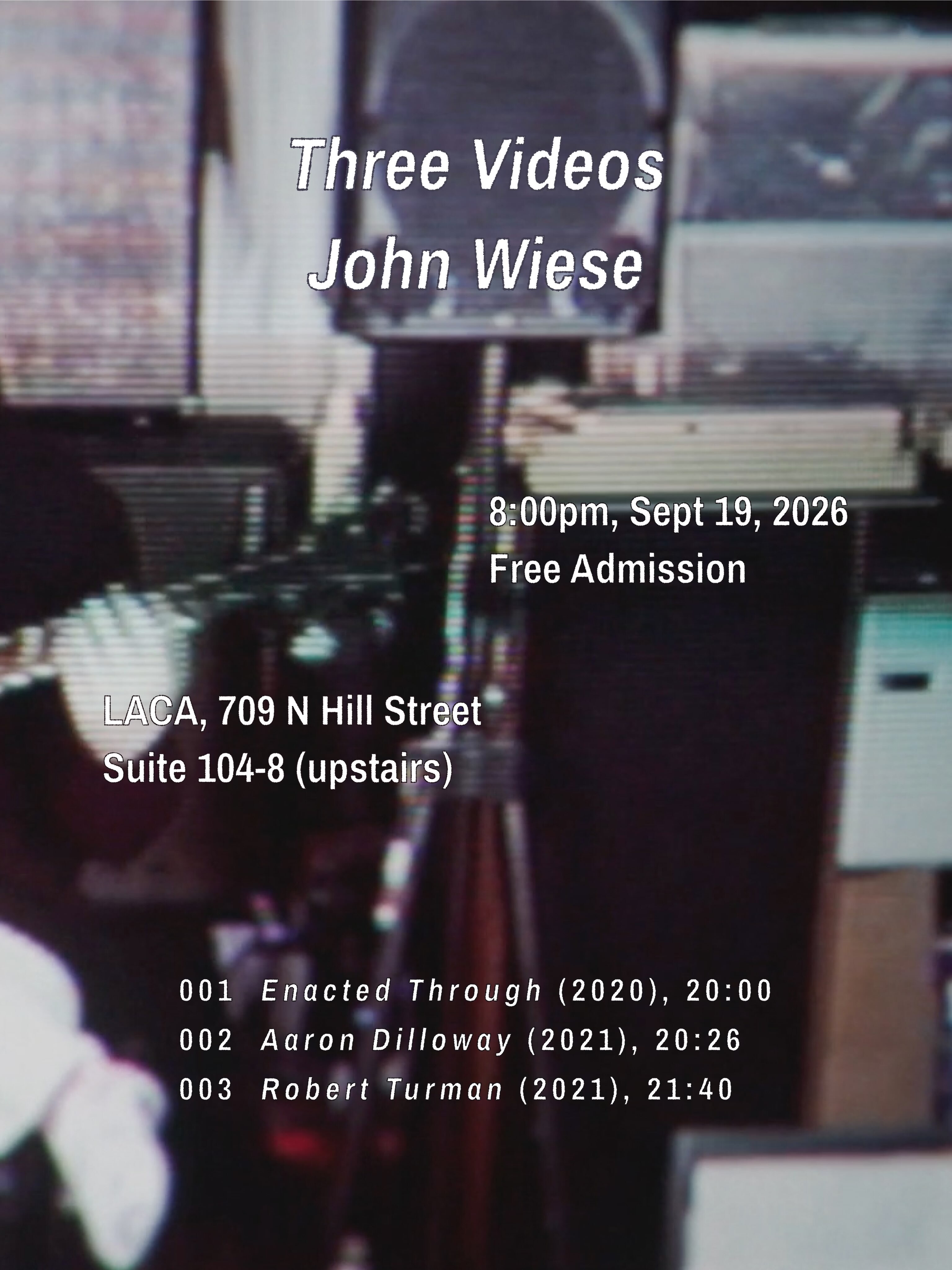 Three Videos John Wiese screening flyer with CRT monitors