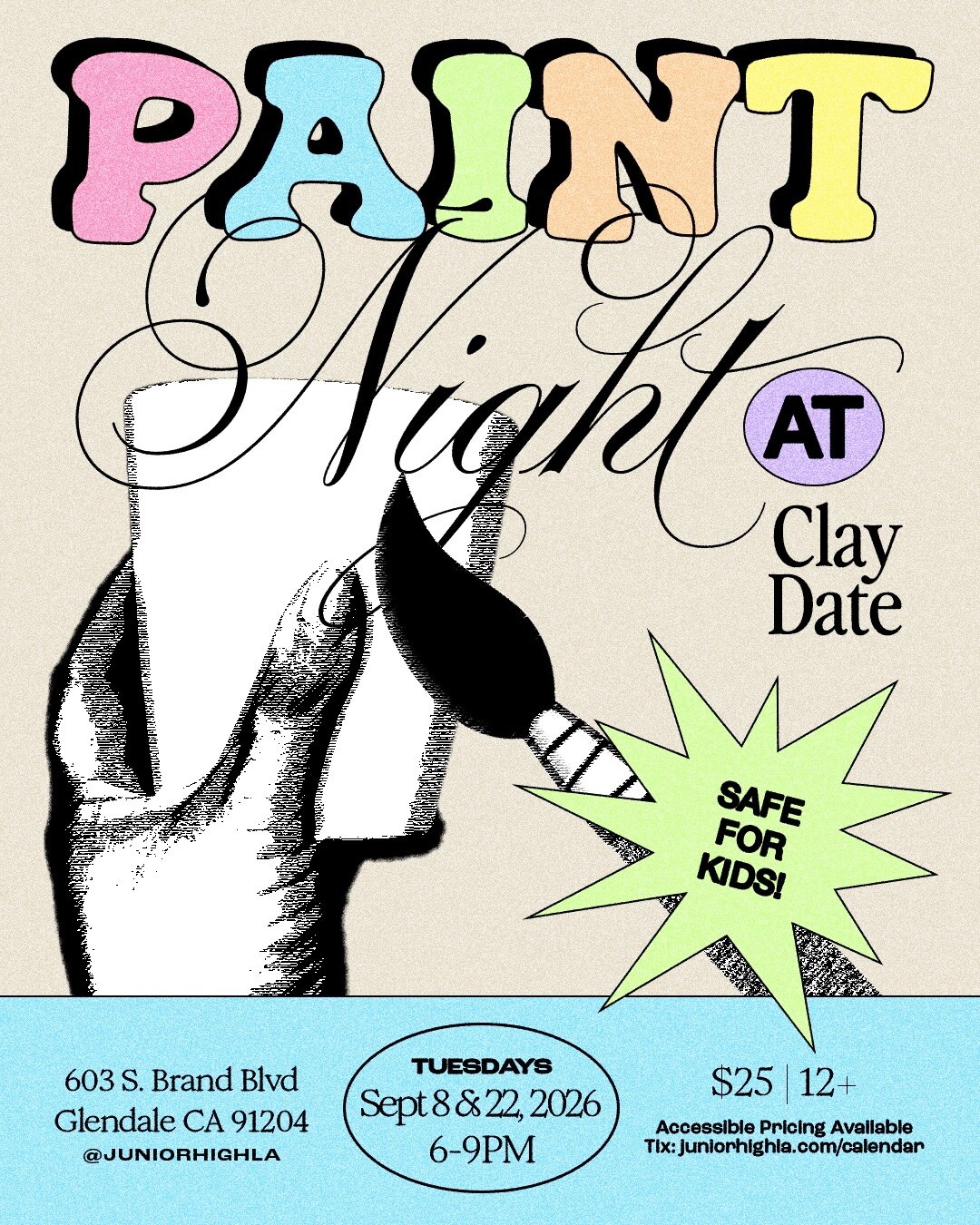 Paint Night at Clay Date flyer listing September 8 and 22 at Junior High.