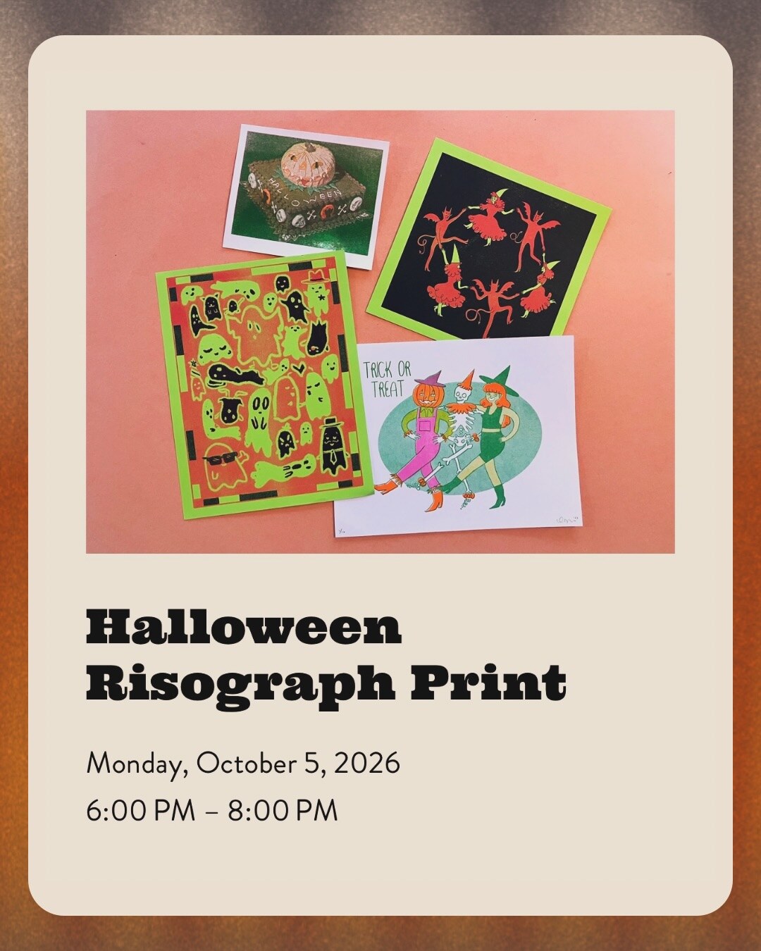 Halloween Risograph Print workshop flyer from Nova Community Arts